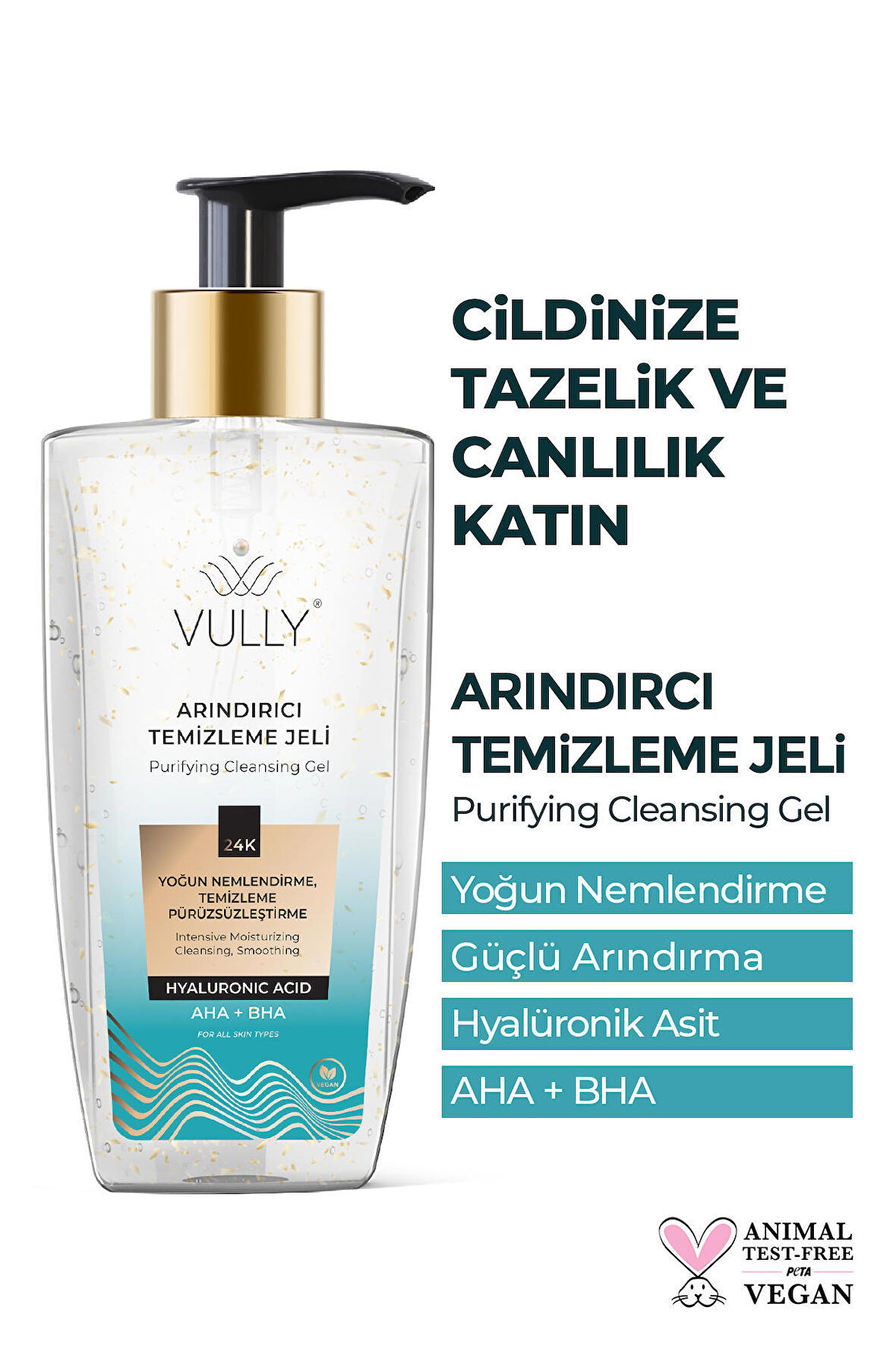 24K Altın Parçacıklı Arındırıcı Nemlendirici Gözenek Sıkılaştırıcı Yüz Temizleme Jeli 200 Ml