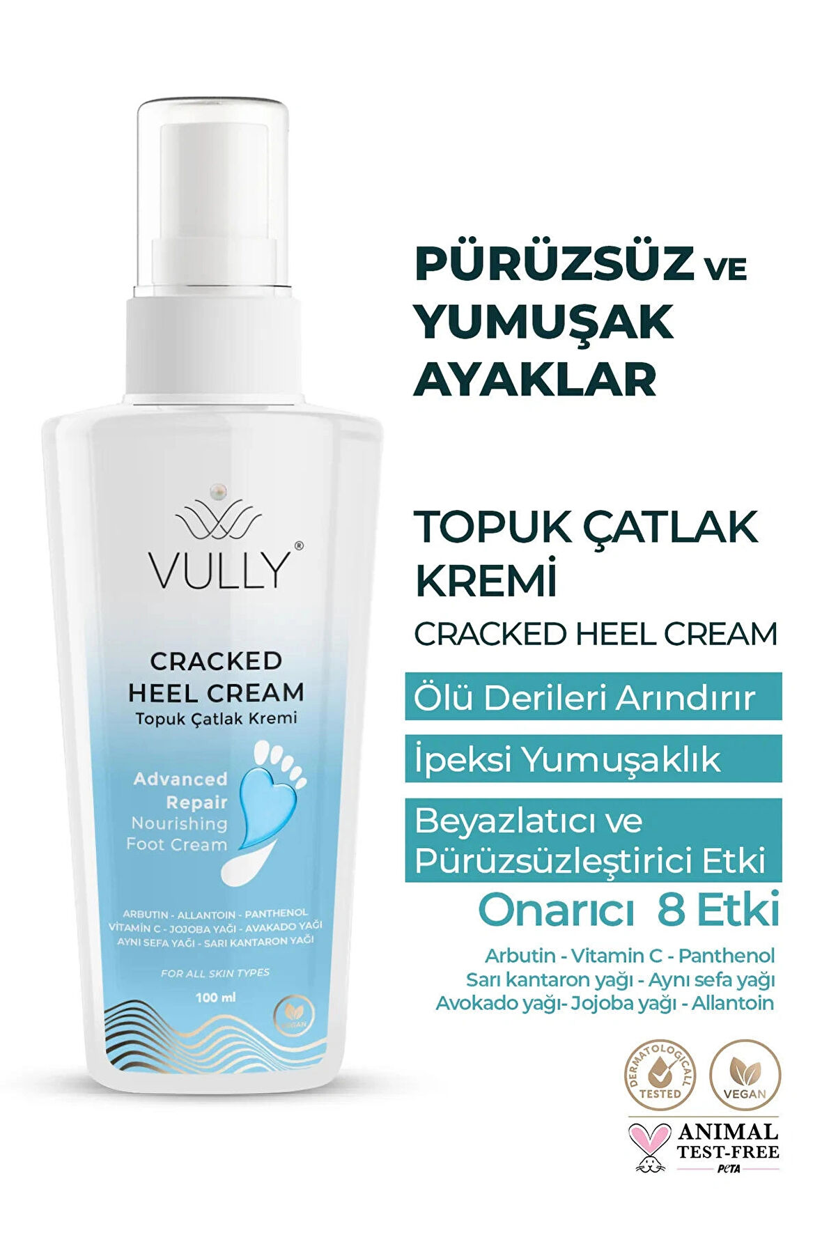 VULLY Çatlak Onarıcı ve Beyazlatıcı Ayak ve Topuk Bakım Kremi 100 ml