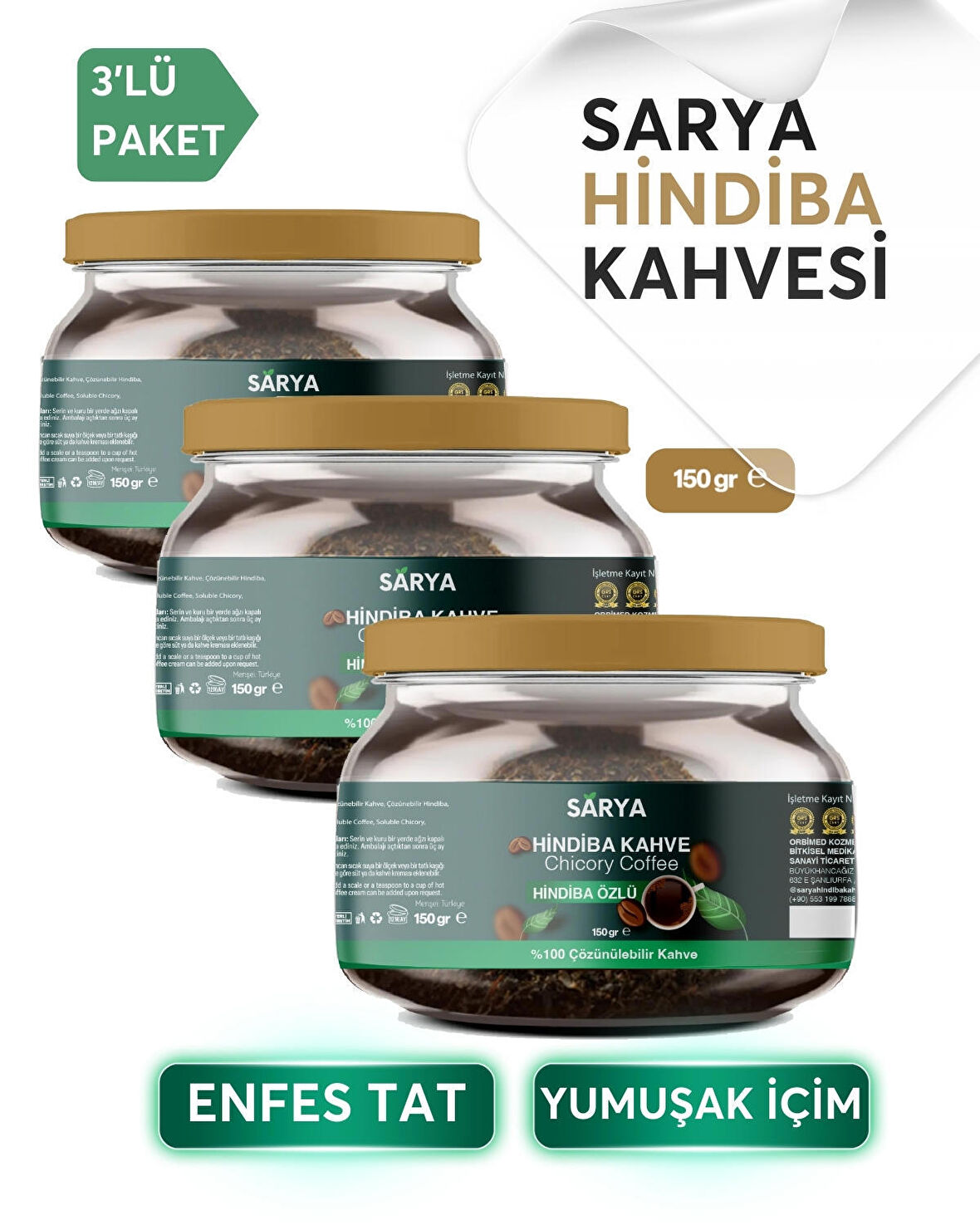 SARYA 3 Adet Hindiba Kahve 3 x 150 Gr