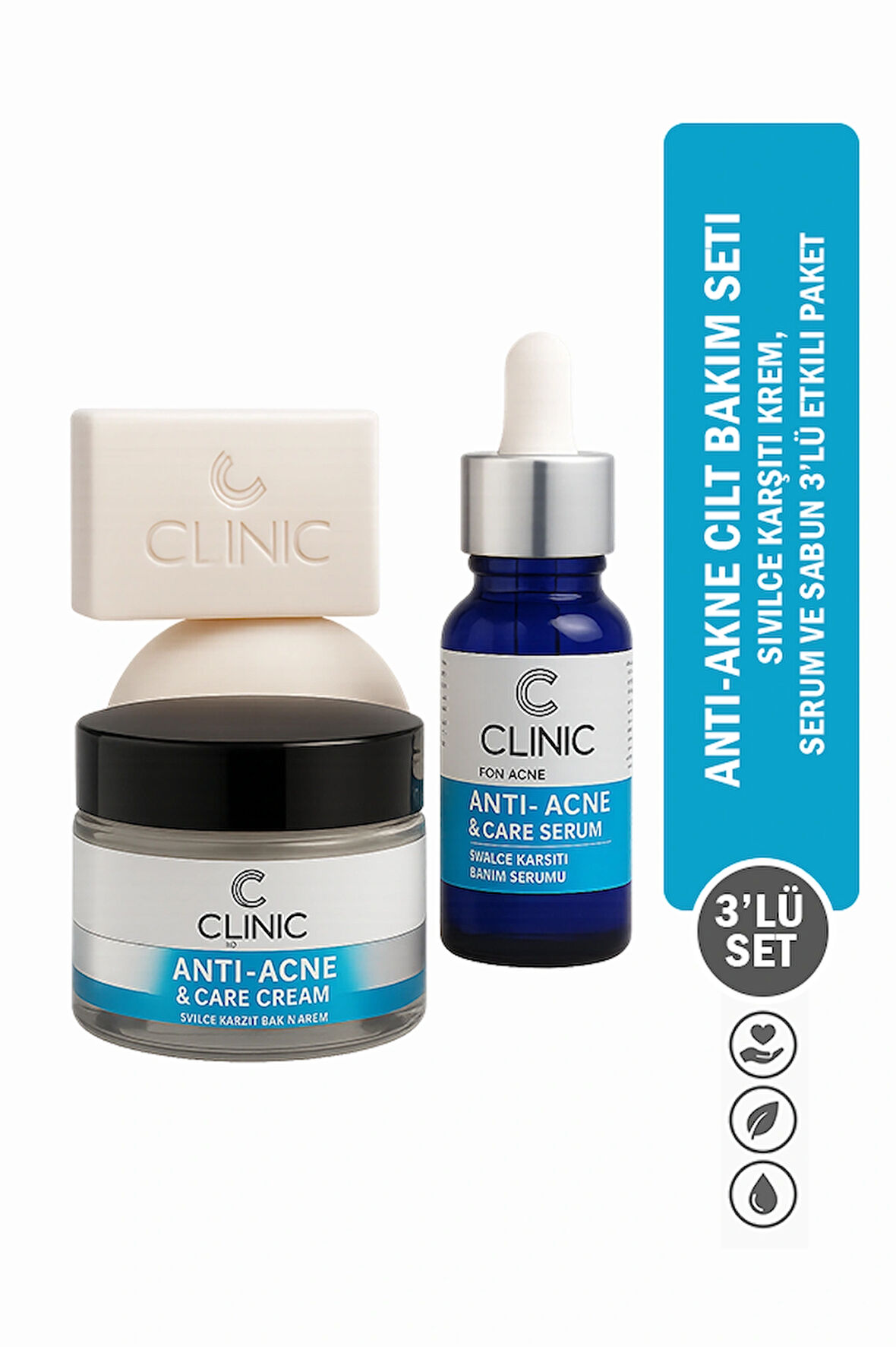 Anti-Akne Cilt Bakım Seti - Sivilce Karşıtı Krem, Serum ve Sabun 3'lü Etkili Set