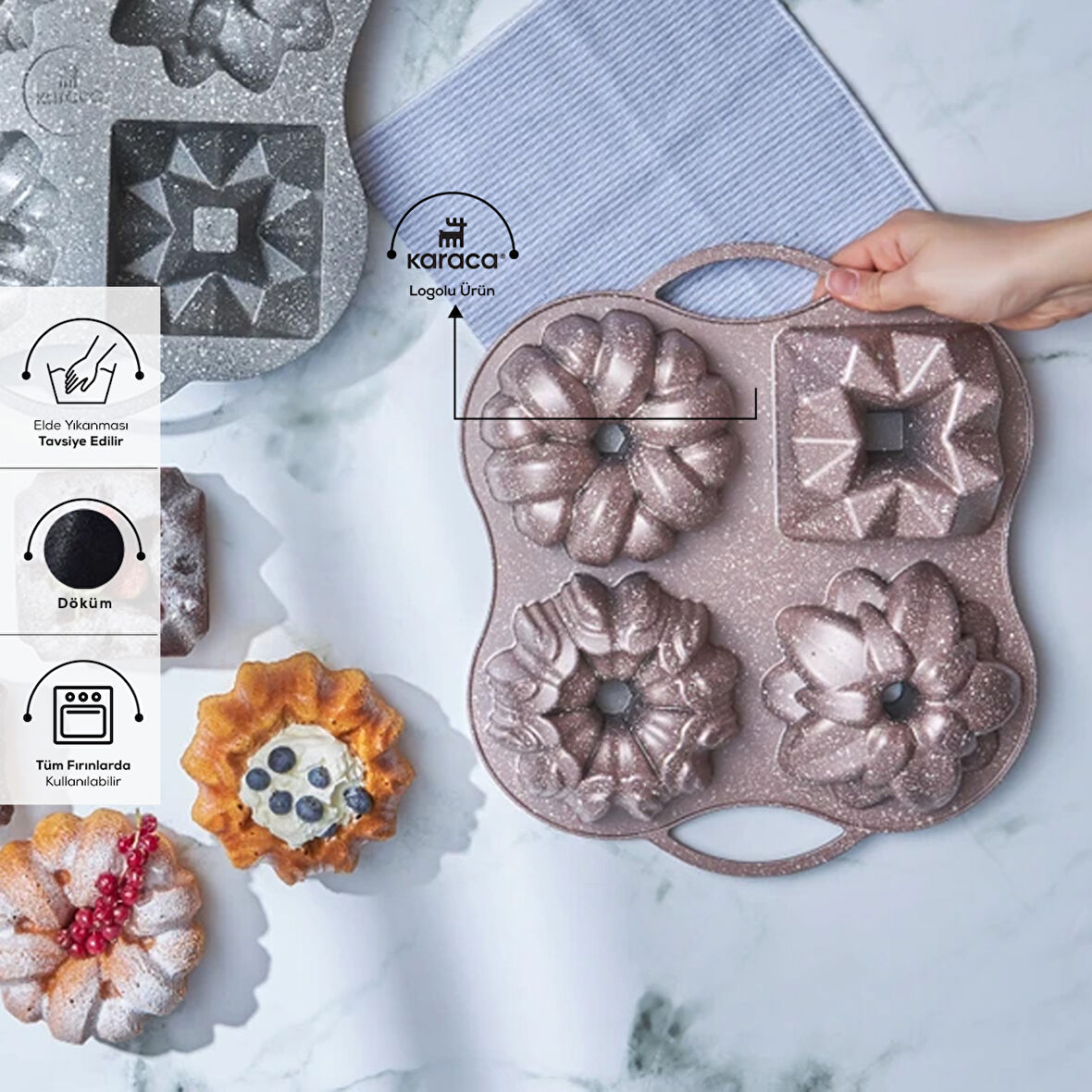 Karaca Cake Pro 4'lü Rosegold Döküm Kek Kalıbı 35 Cm