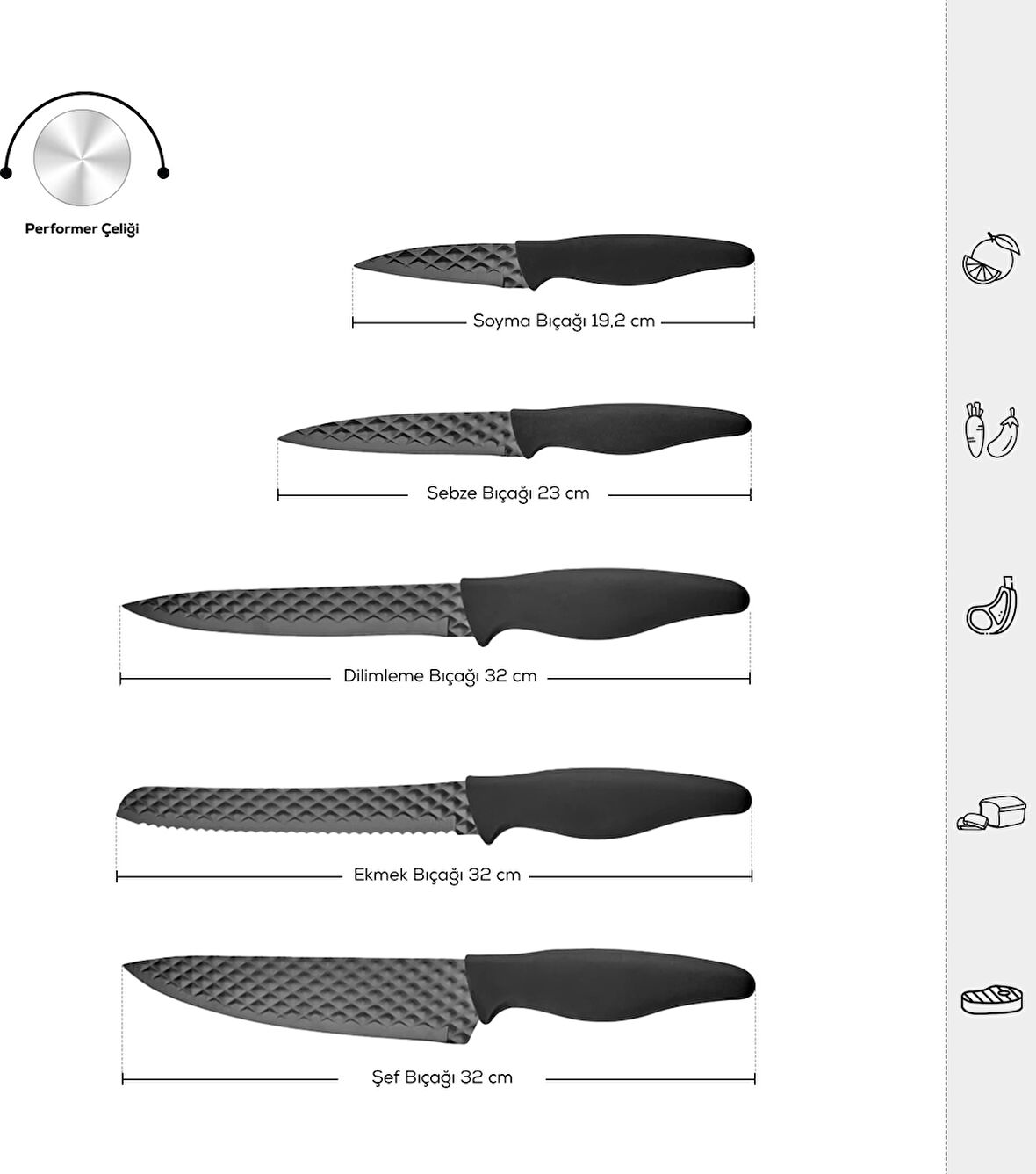 Karaca Theia Black 5 Parça Bıçak Seti