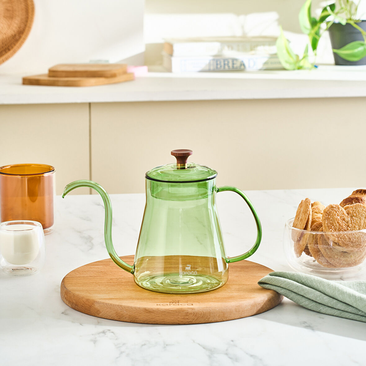 Karaca Martina Borosilikat Cam Coffe Kettle/Kahve Potu Green 600 ml
