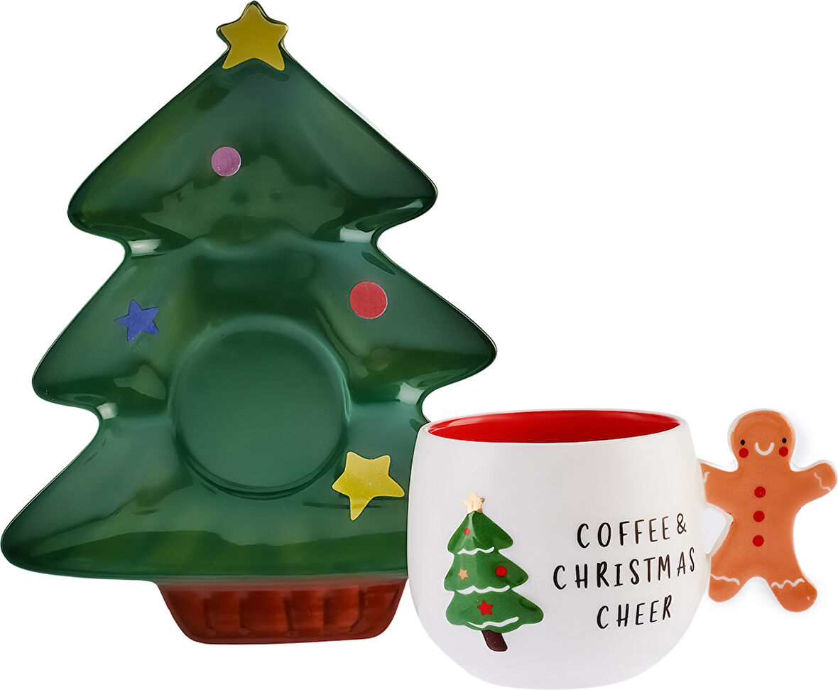 Karaca New Year Yılbaşı Çay Fincanı 180 ml Ve Çam Ağacı Tabağı