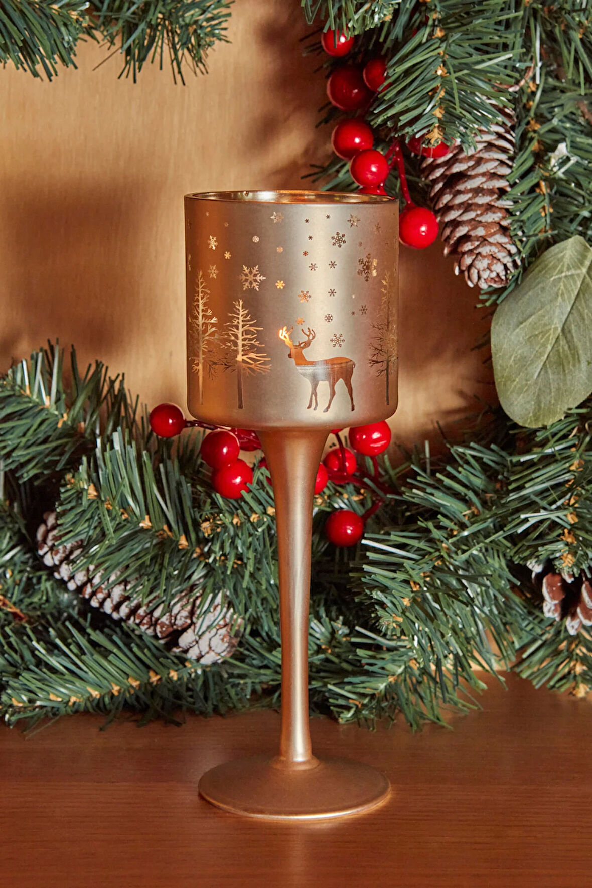 Karaca Home New Year Yılbaşı Helena Gold Cam Mumluk 7x20 Cm