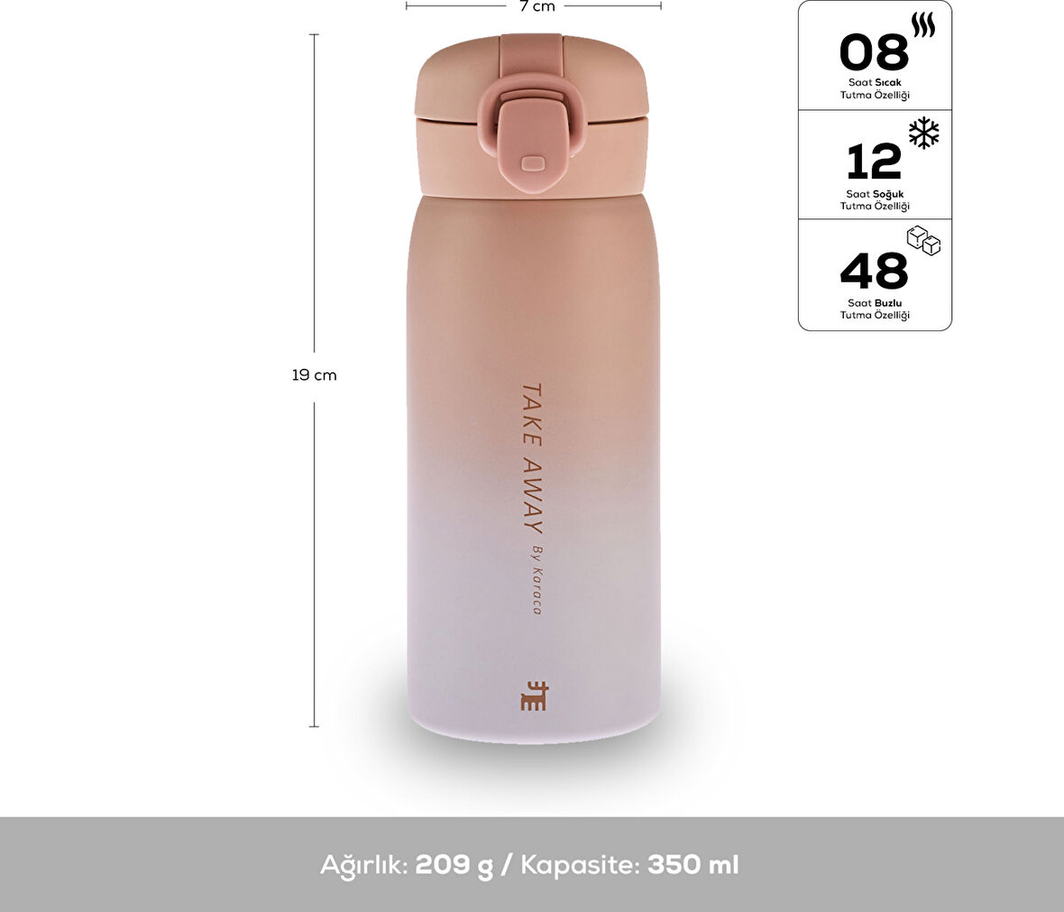 Karaca Skyfall Çelik Sızdırmaz Termos 350 ml Pembe