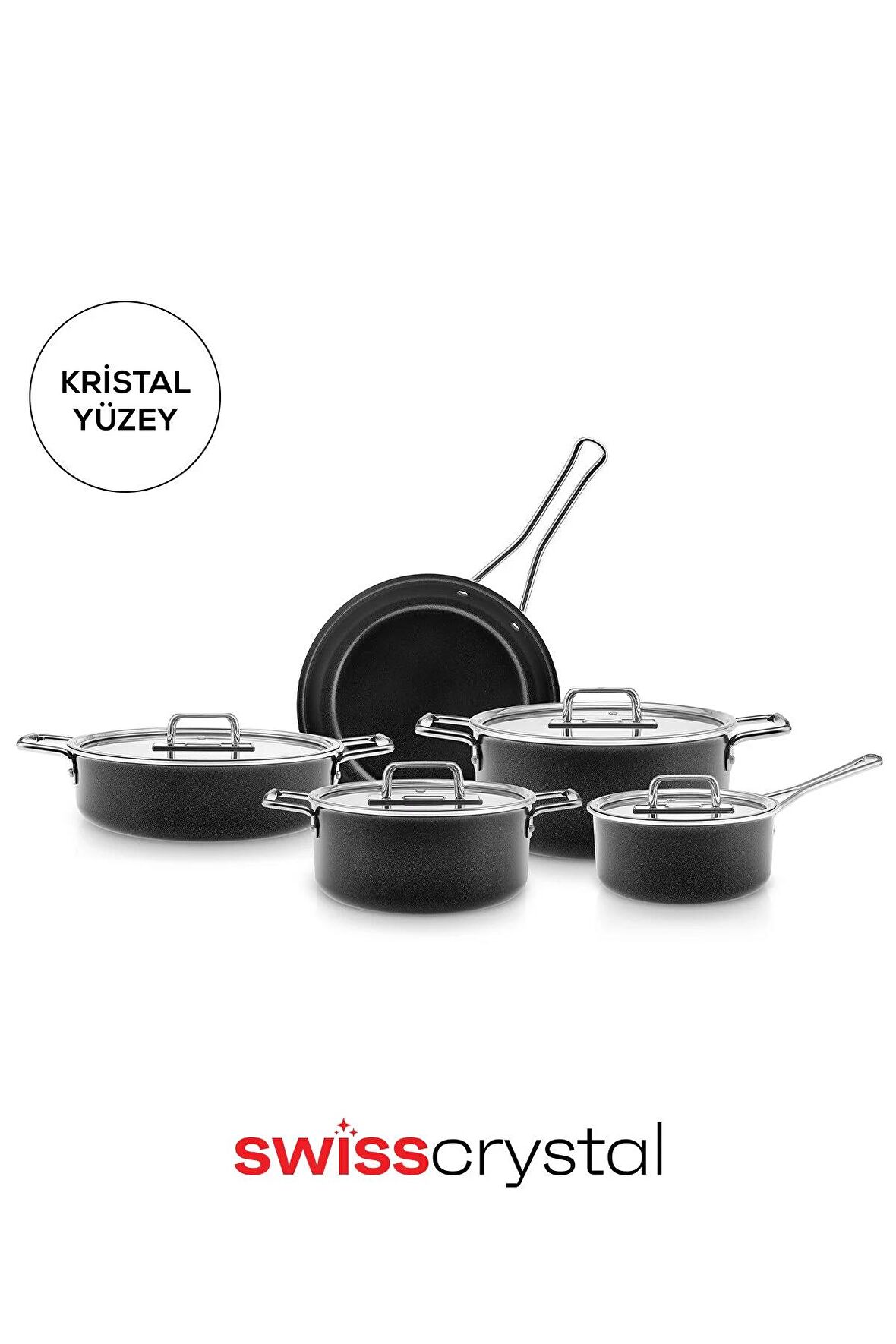 Swiss Crystal Mastermaid 9 Parça Tencere Seti Shiny Black