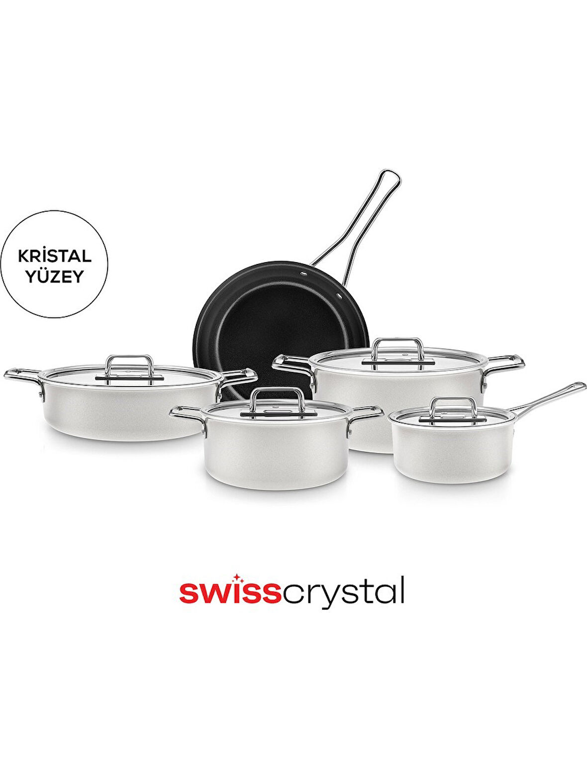 Swiss Crystal Mastermaid 9 Parça Indüksiyon Tabanlı Tencere Seti Cream