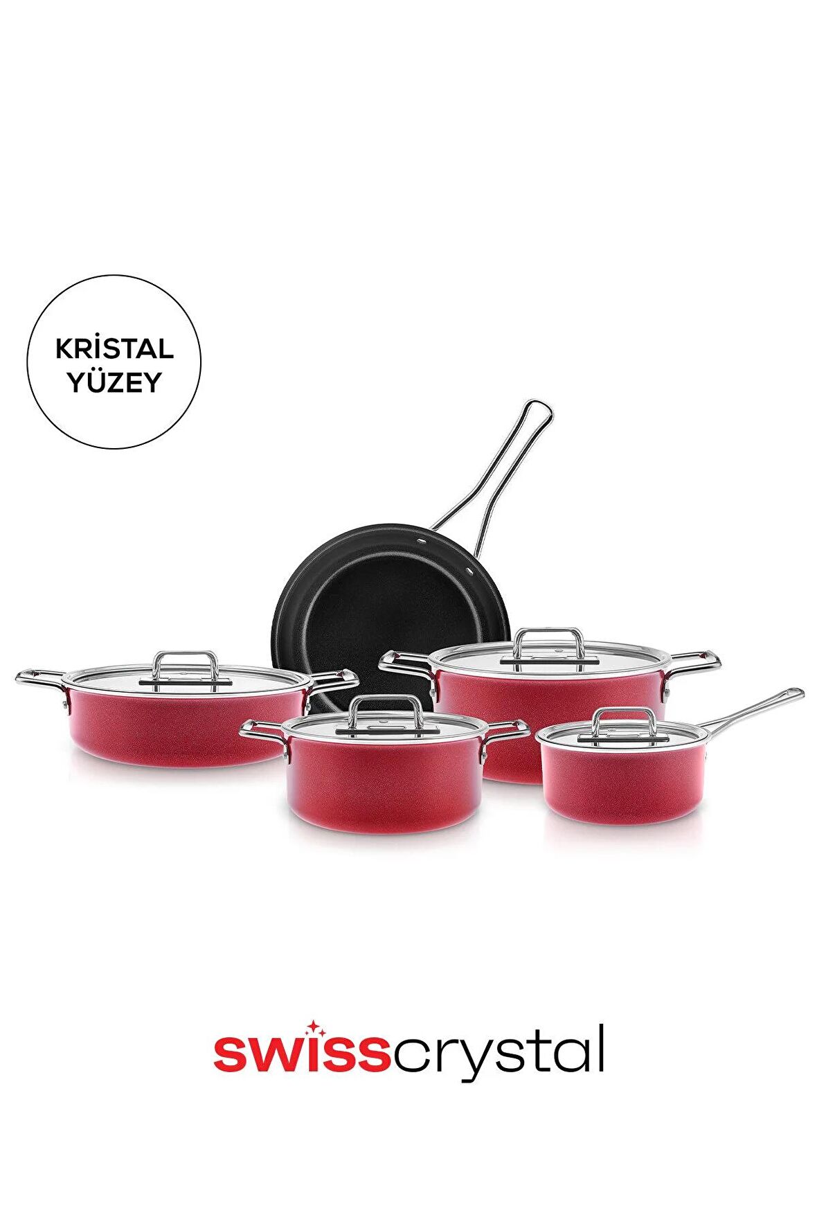 Swiss Crystal Mastermaid 9 Parça Tencere Seti Imperial Red