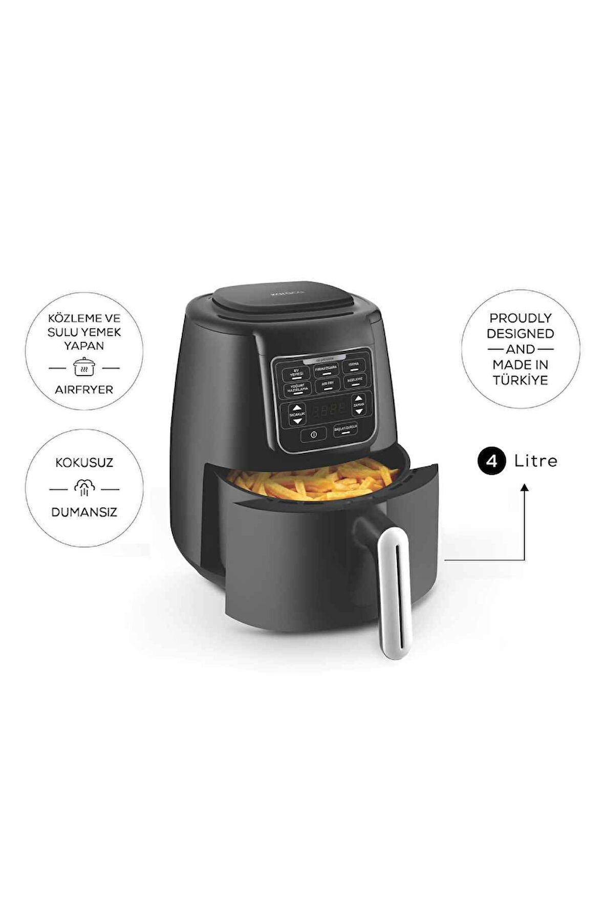 Karaca Air Pro Cook 3 In 1 Xl Ev Yemeği, Közleme, Sulu Yemek Tencereli Airfryer Black Shine 4 Kişilik