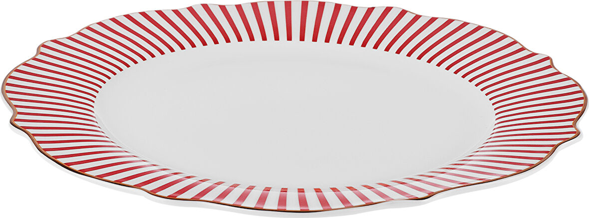 Karaca New Romantic İnce Çizgili Pasta Tabağı 21 cm Kırmızı
