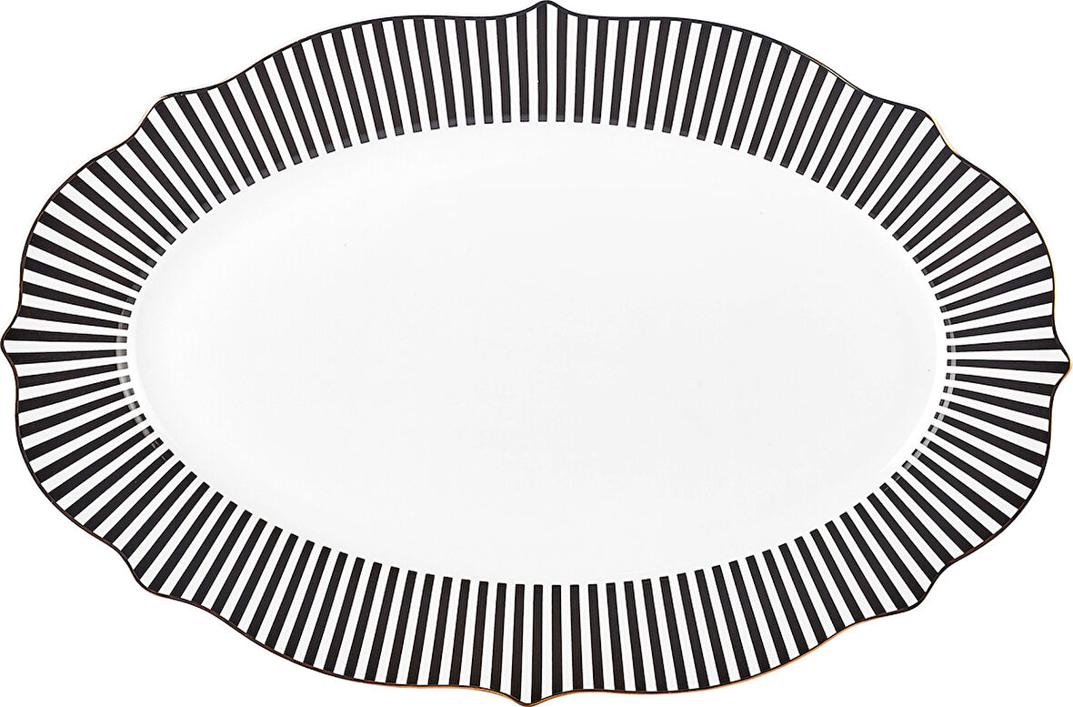 Karaca New Romantic İnce Çizgili Kayık Tabak 36 cm Siyah