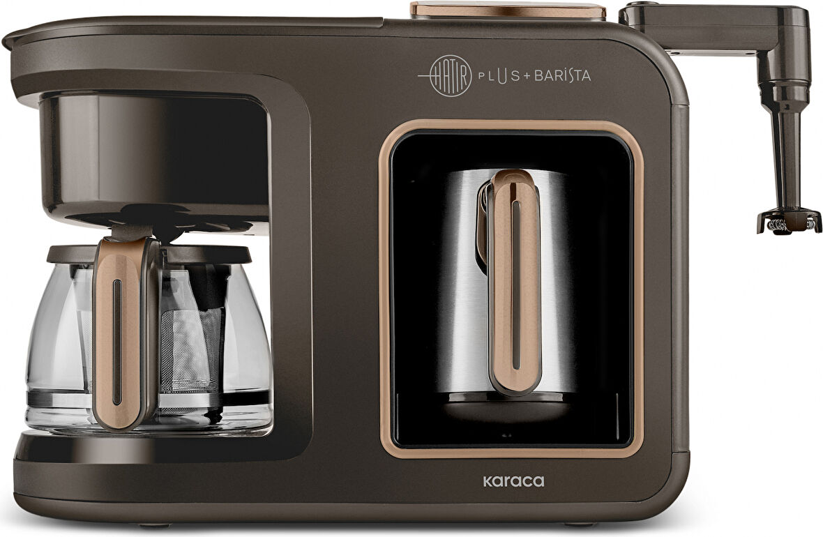 Karaca Hatır Plus Barista Steel 6 in 1 Konuşan Közde Türk Kahve Makinesi Walnut Brown