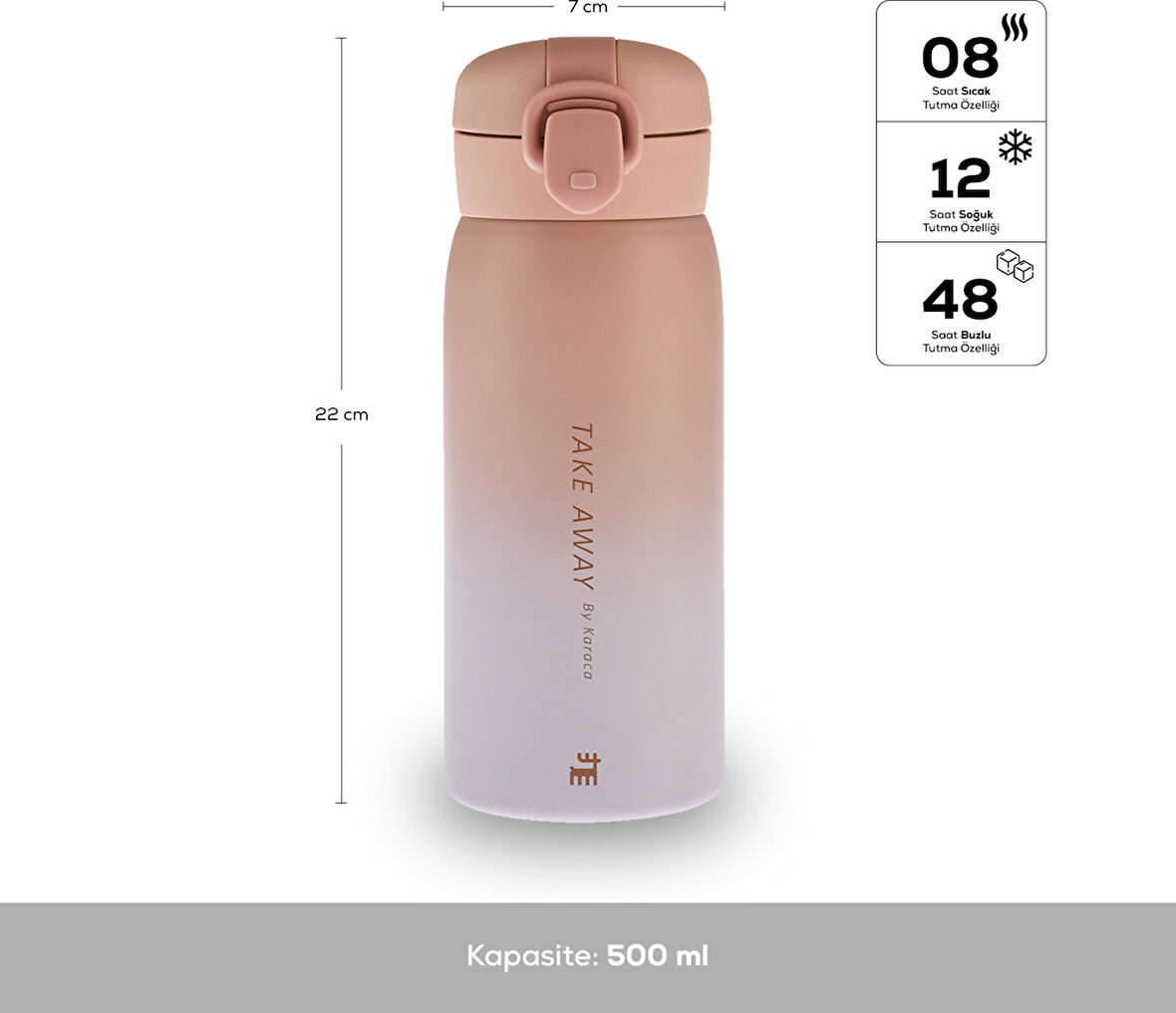 Karaca Pembe Skyfall Çelik Sızdırmaz Termos 500 Ml Pembe 500 ml Paslanmaz Çelik