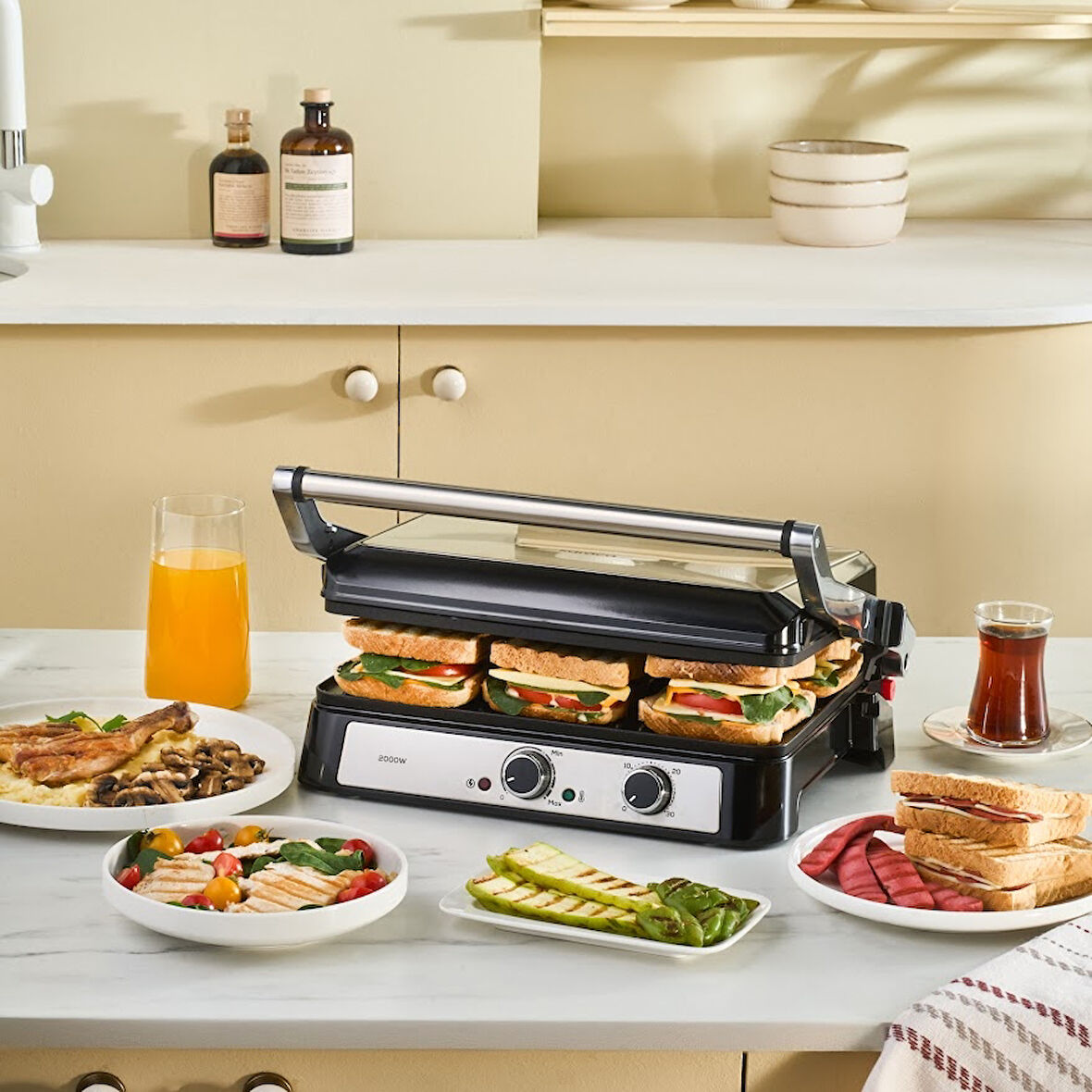 Karaca İnox Toastmate Grill Zaman Ayarlı 2000w Izgara ve Tost Makinesi 6 Dilim Kapasiteli