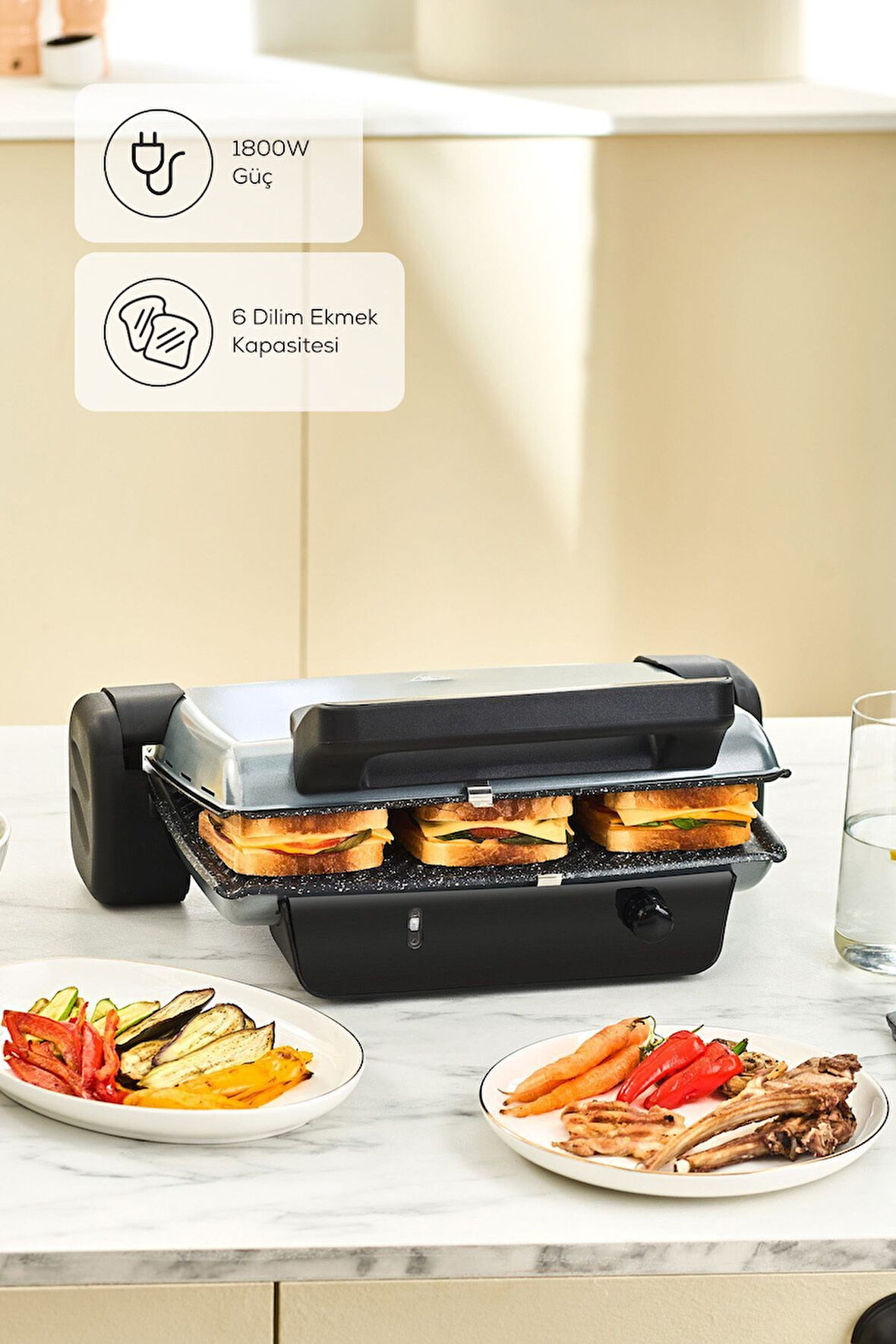 Crust Grill Toast Izgara ve Tost Makinesi 6 Dilim Antrasit