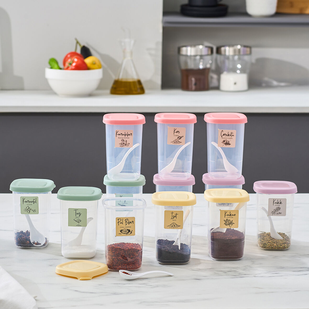 Karaca Forbs 12'li Kaşıklı Etiketli Baharat Takımı 450 ml