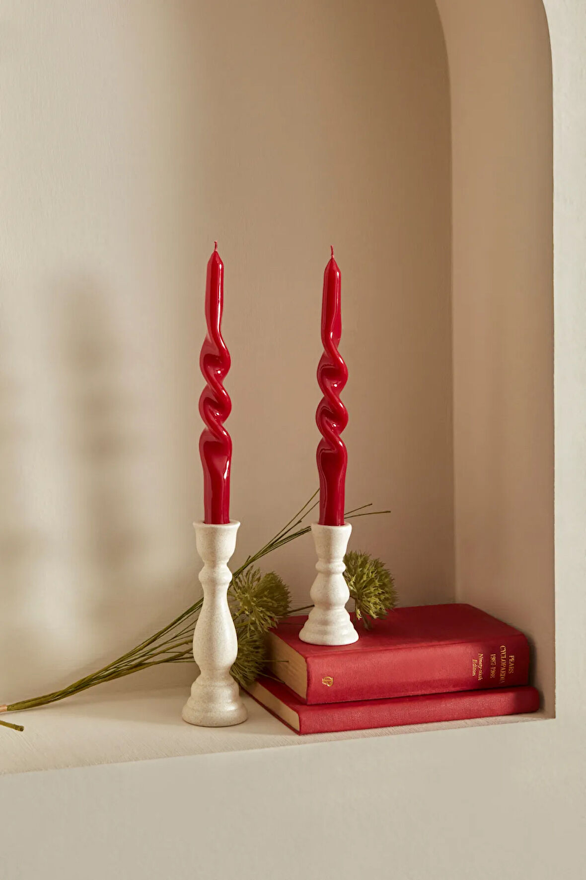Karaca Home Burgulu 2'li Şamdan Mum Kırmızı