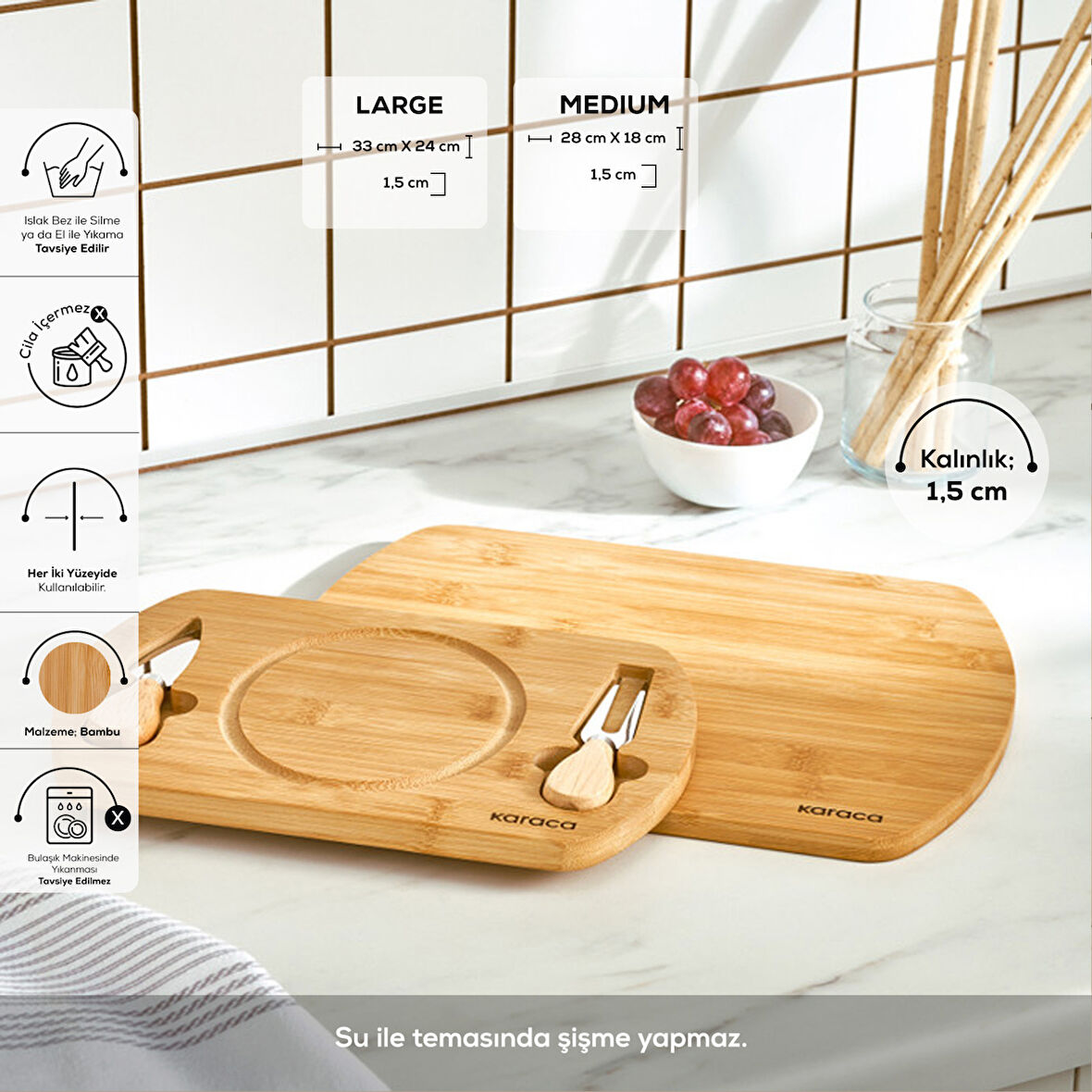 Karaca Lily Bamboo 2'li Pro Kesme Ve Sunum Tahtası 28/33 cm