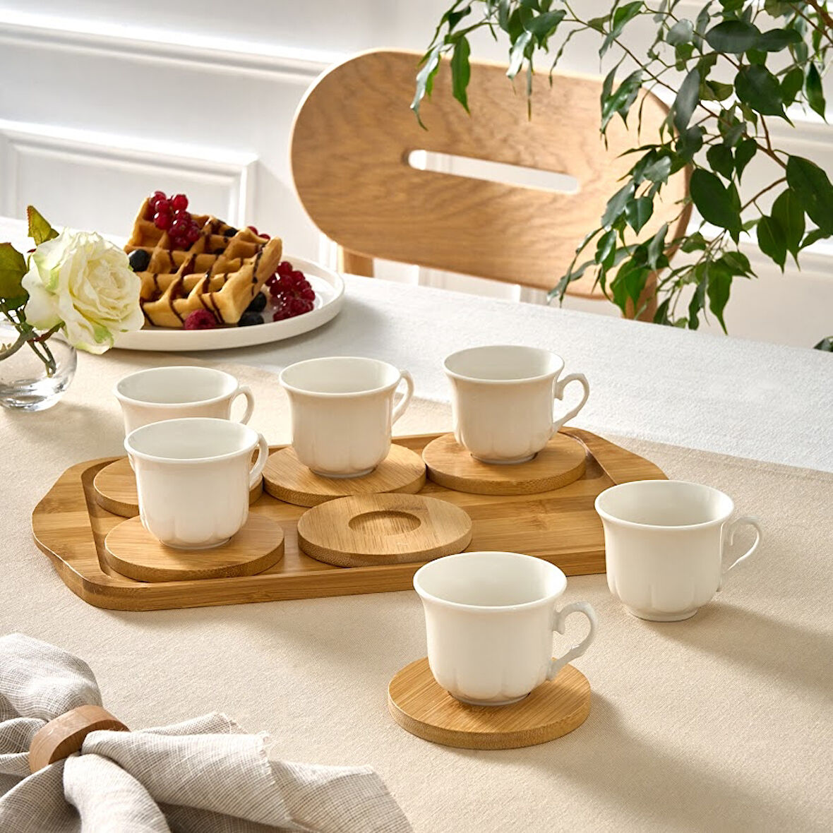 Karaca Bambu Tepsili 6 Kişilik Kahve Fincanı 90 Ml