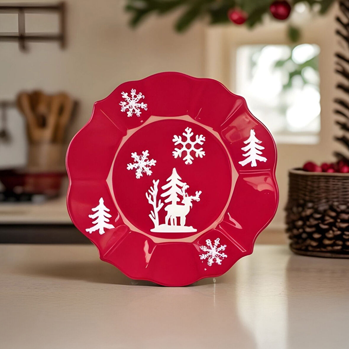 Karaca New Year Yılbaşı Candy Stripe Pasta Tabağı 20,5 cm