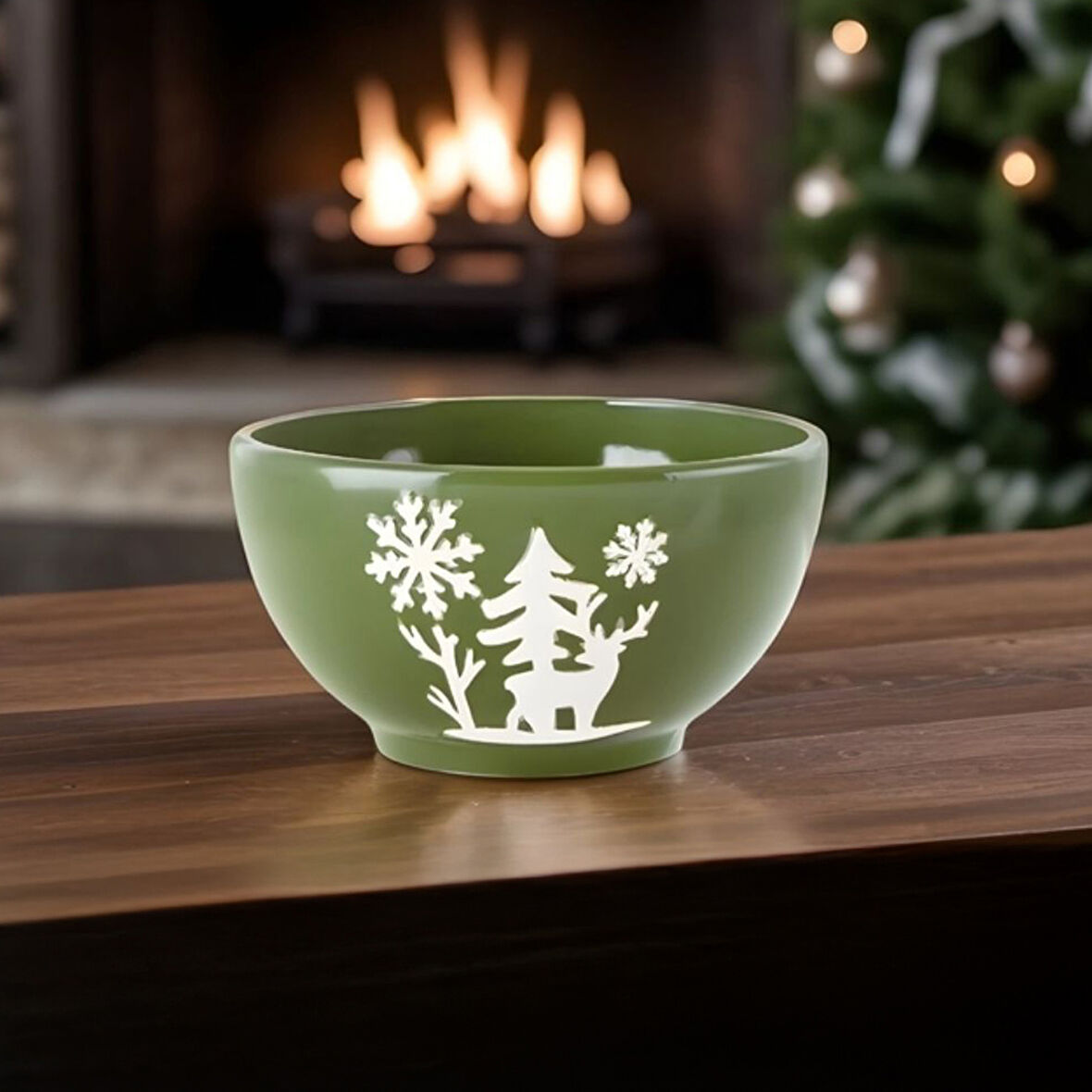 Karaca New Year Yılbaşı Snowy Kase 15,5 Cm Yeşil