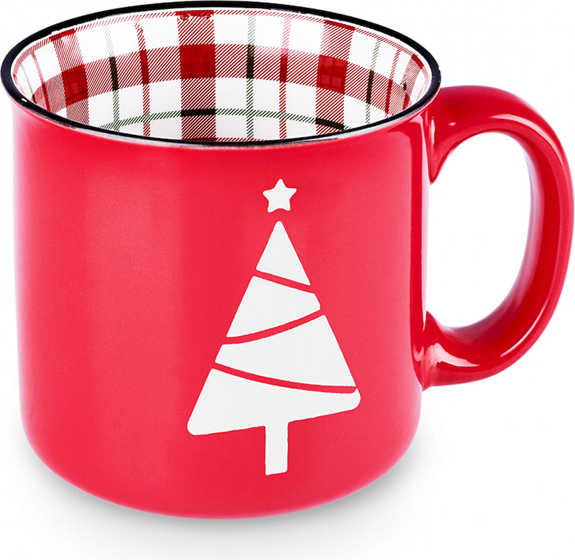 Karaca New Year Yılbaşı Ekose Pine Tree Kupa 550 Ml Kırmızı