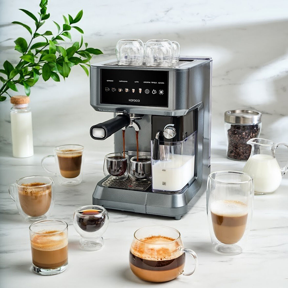 Karaca MyCaffe Barista S10 Entegre Süt Hazneli Otomatik Espresso Latte ve Cappuccino Mak. GalaxyGrey