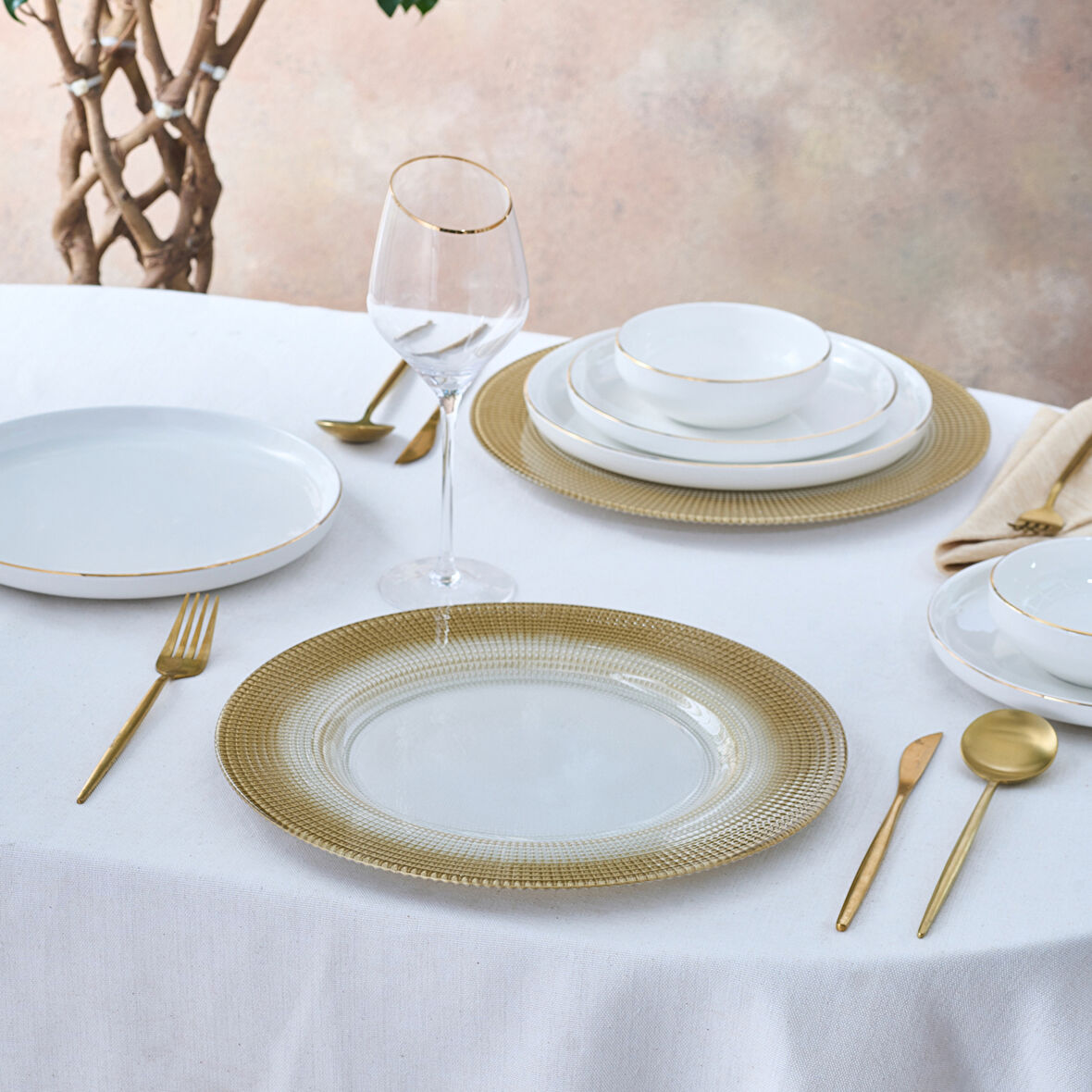 Karaca Home Marisa Yuvarlak Supla Simli Altın Beyaz 33 cm