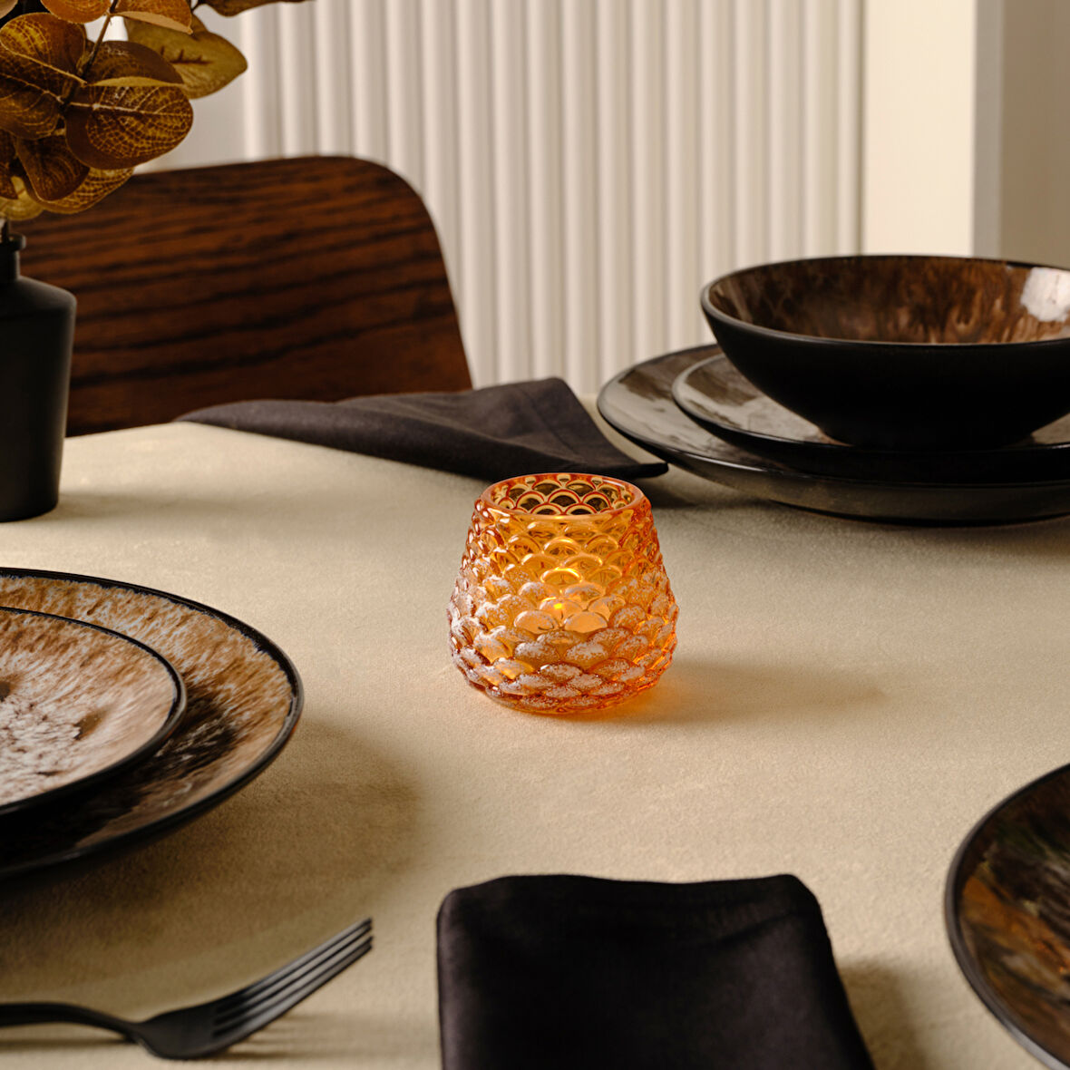 Karaca Pinecone New Year Yılbaşı Mumluk Amber 7,5x7,5x6,7 cm