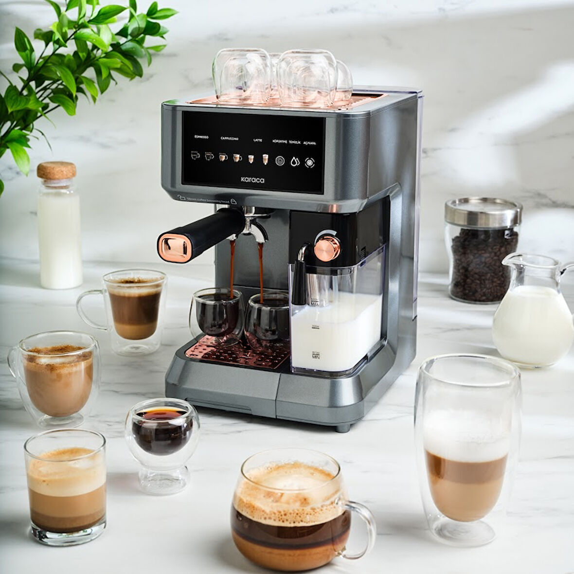 Karaca MyCaffe Barista S10 Entegre Süt Hazneli Otomatik Espresso Latte ve Cappuccino Mak. Copper