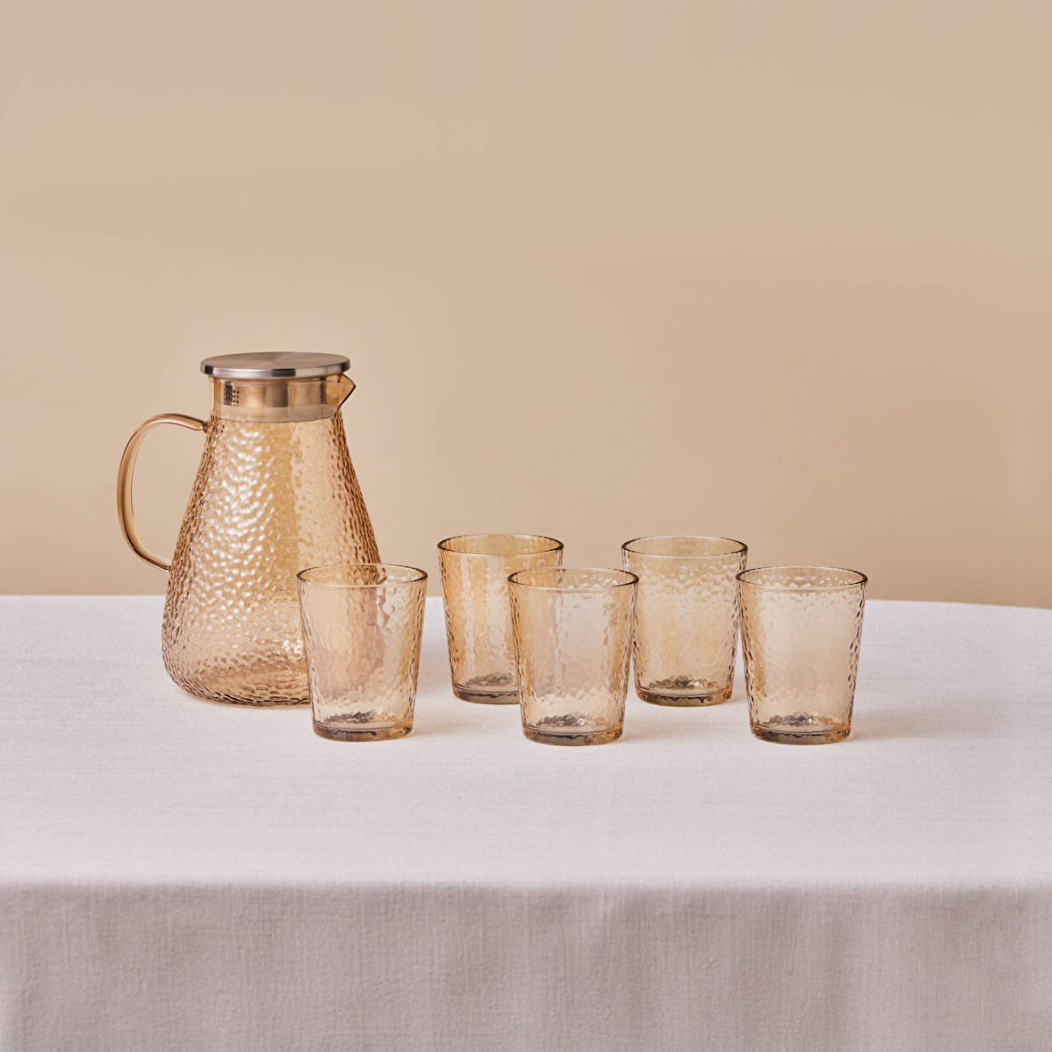 Karaca Luminous 7 Parça Cam Sürahi ve Bardak Seti Amber 