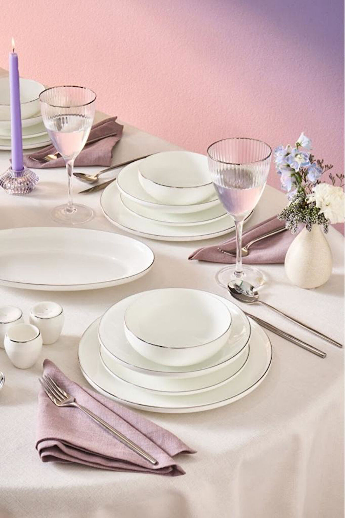 Fine Bone Meridian 55 Parça 12 Kişilik Yemek Takımı Platin