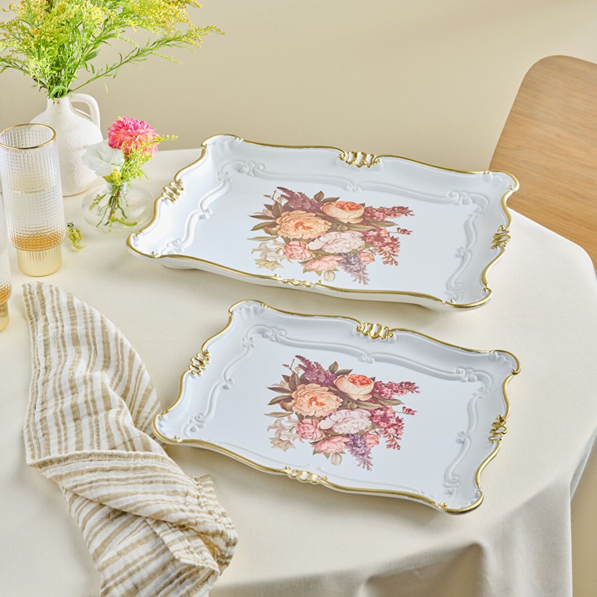 Karaca Buket İkili Melamin Dikdörtgen Tepsi 33/42 Cm