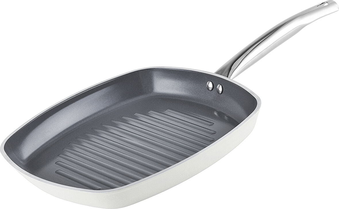 Karaca x Refika Birgül Swiss Crystal Metal Kulplu Grill Tava 28 Cm Creamy