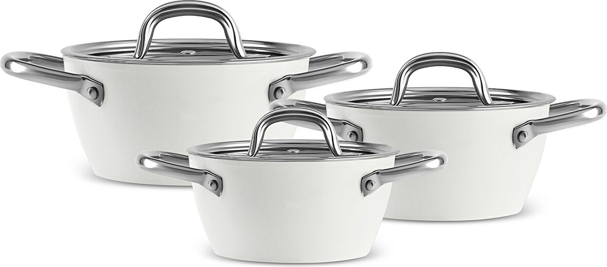 Karaca x Refika Birgül Swiss Crystal Metal Kulplu 6 Parça Midi Tencere Set Creamy