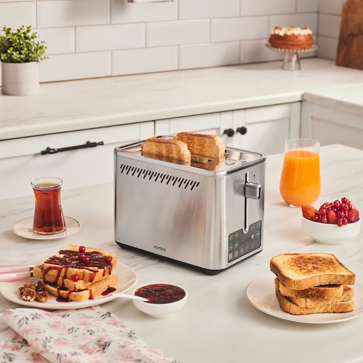 Karaca Color Touch 950W Renkli Dijital Ekranlı Inox Ekmek Kızartma Makinesi
