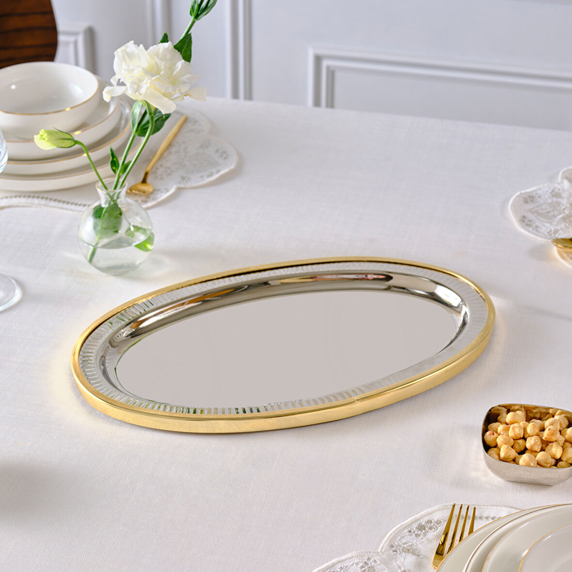 Karaca Ring Dekoratif Gold Tepsi 39x23 cm