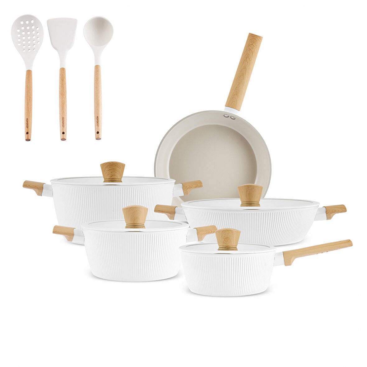 Karaca x Refika Swiss Crystal Purelıne İndüksiyon Tabanlı Servis Gereçli 12 Parça Tencere Seti Almond Cream