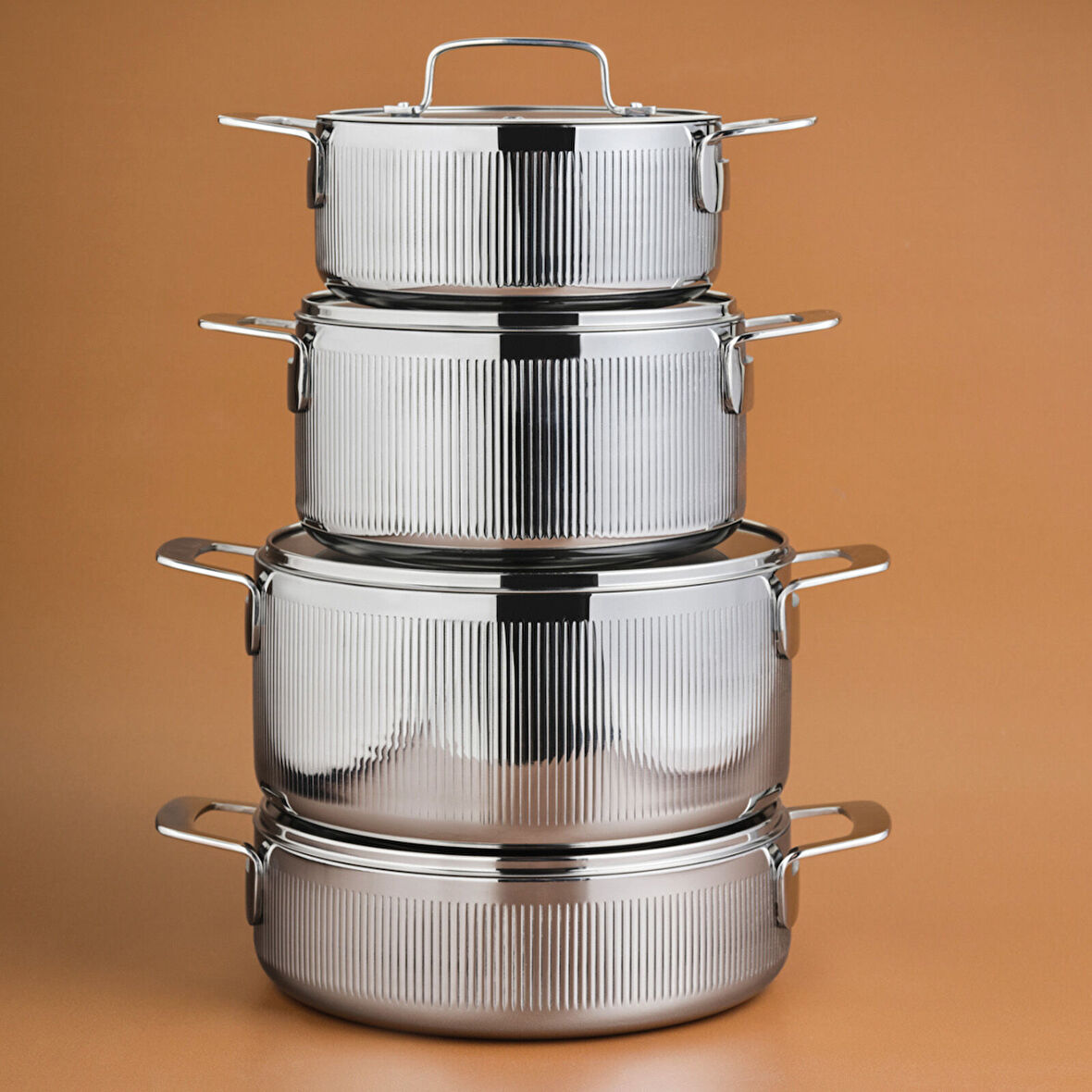 Karaca Power Steel 316+ 3Ply Apollo İndüksiyon Tabanlı 8 Parça Çelik Tencere Seti