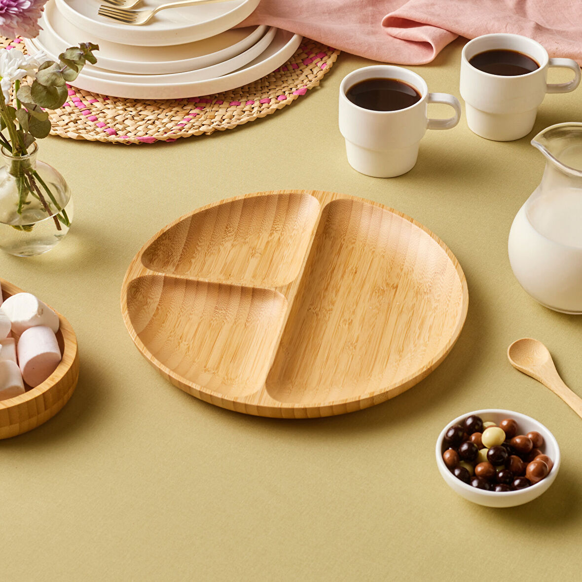 Karaca Bambu Nora 3 Bölmeli Yuvarlak Sunumluk