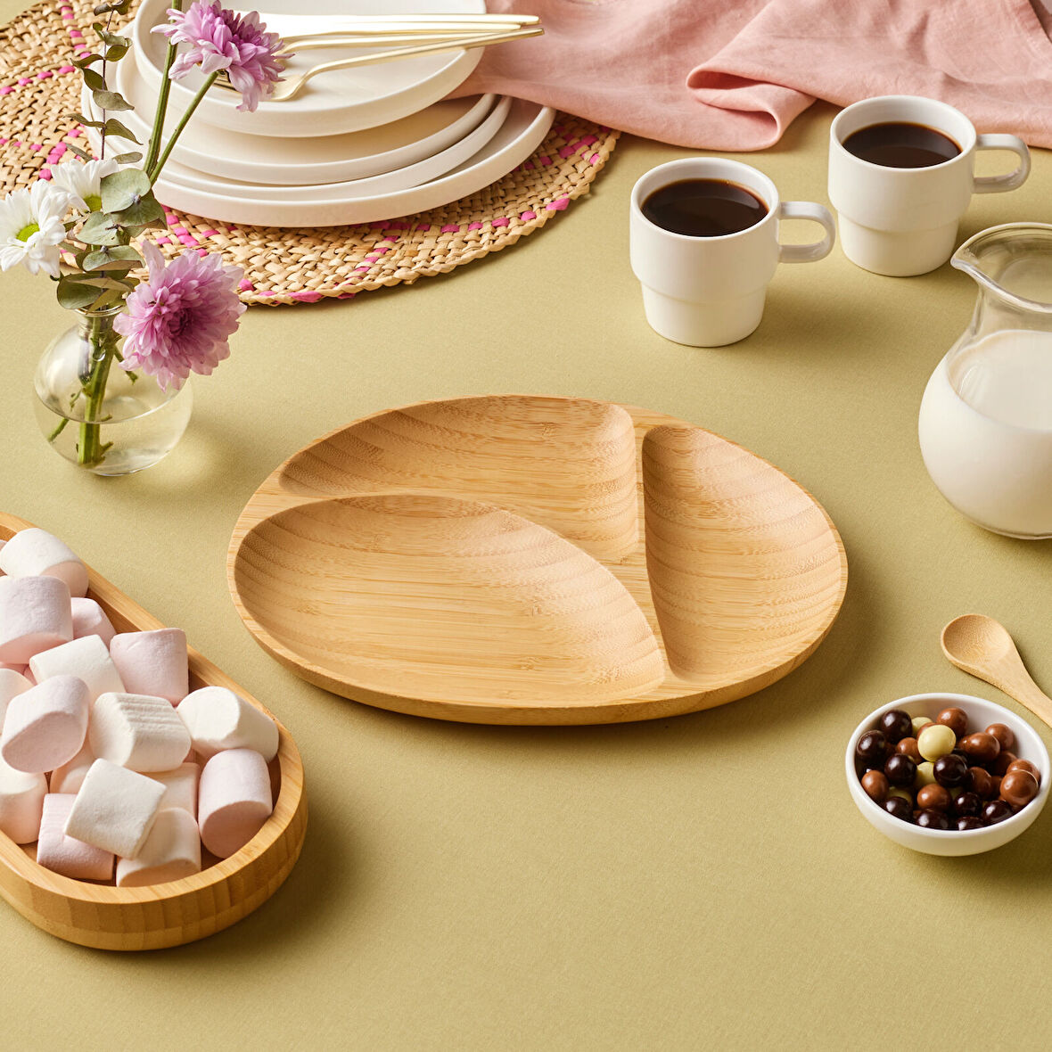 Karaca Bambu Nora 3 Bölmeli Elips Sunumluk