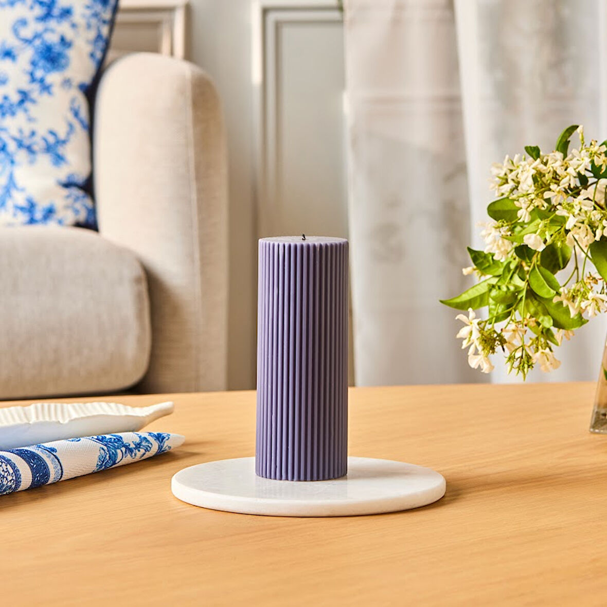 Karaca Striped Tırtıklı Sütun Mum 15 cm Antrasit