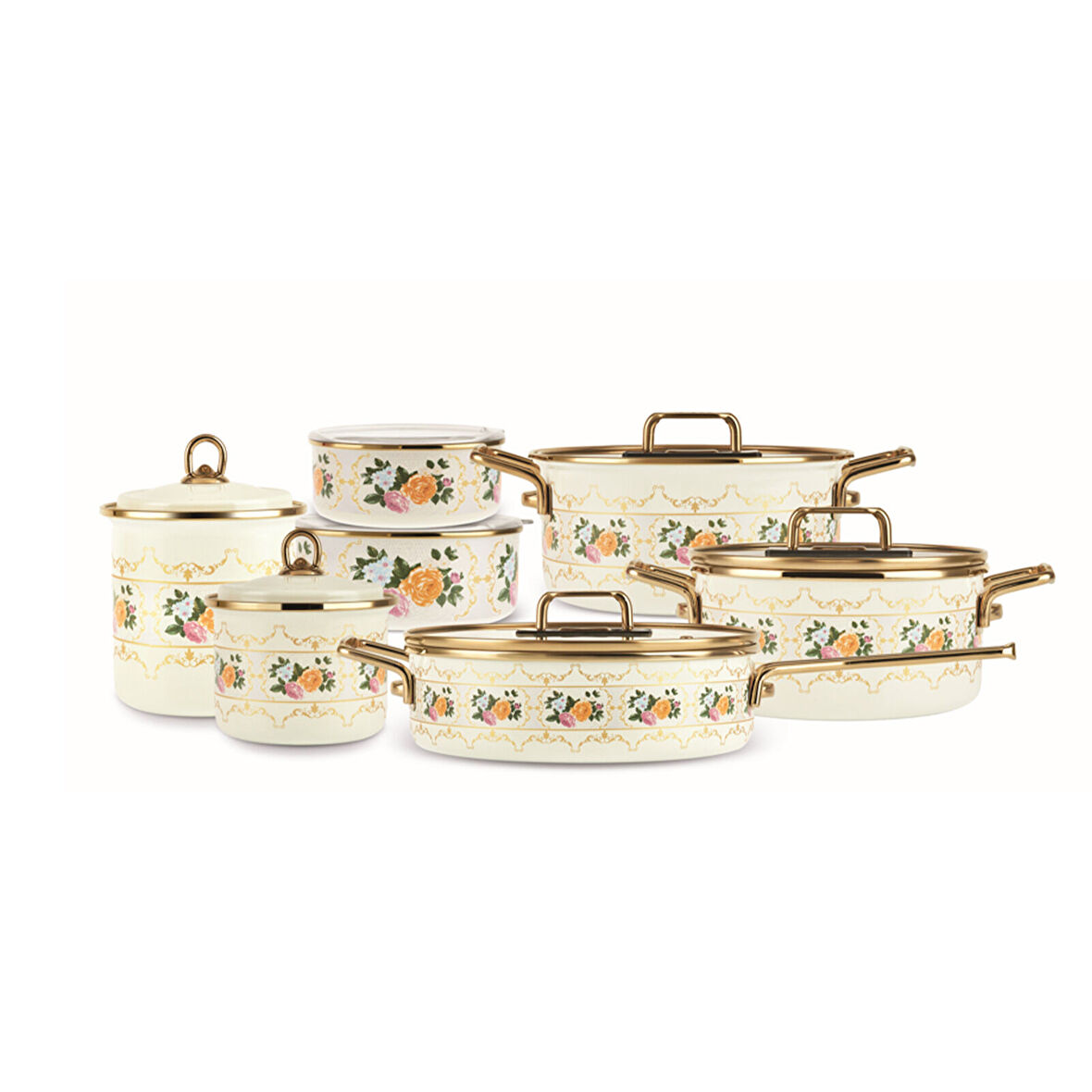 Karaca Viyan 14 Parça Emaye Saklama Kabı ve Baharat Takımlı Tencere Seti 