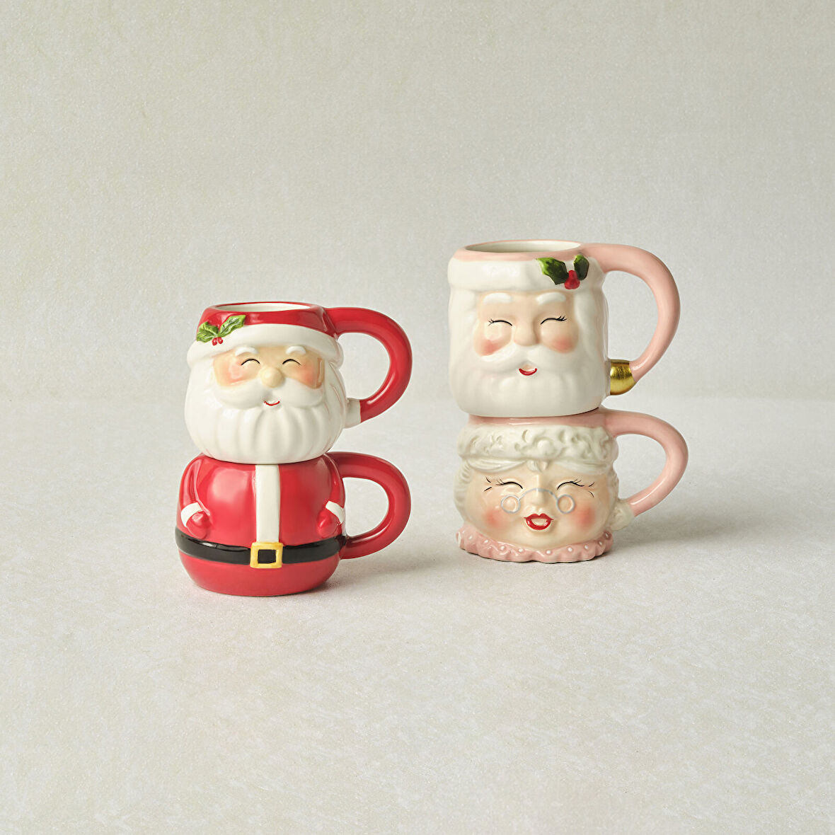 Karaca New Year Yılbaşı Santa Family 4 Parça Espresso Kupa Seti