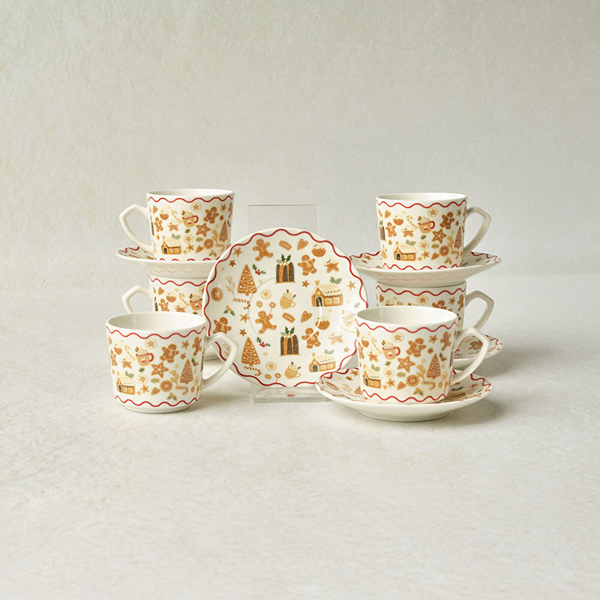 Karaca New Year Yılbaşı Gingerbread 6 Kişilik Kahve Fincan Takımı 80 ml