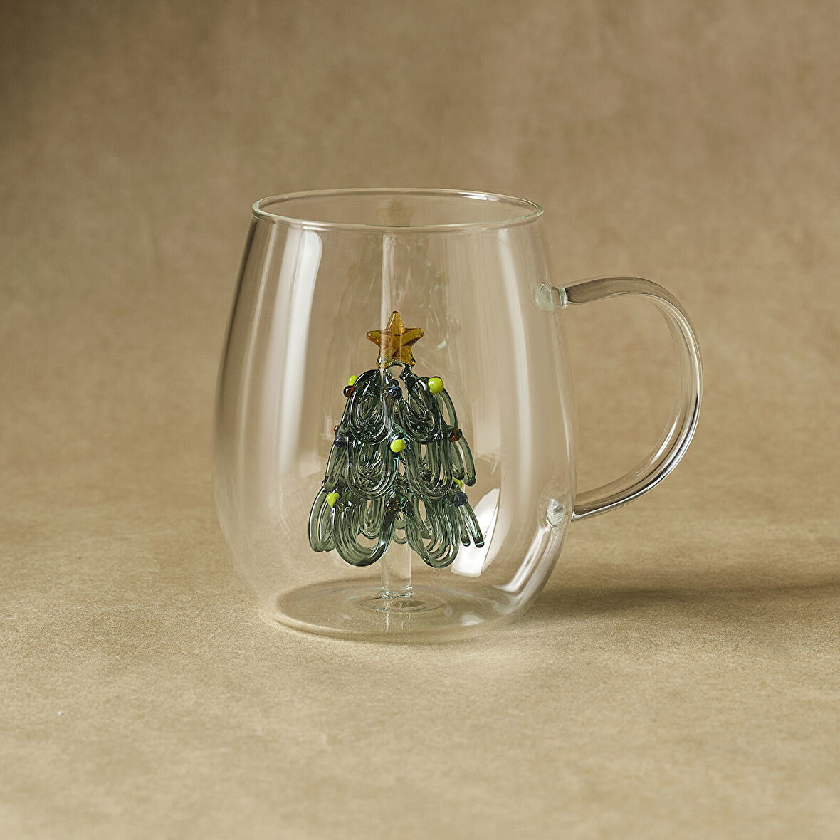 Karaca New Year Yılbaşı Green Pine Tree Cam Kupa 440 ml