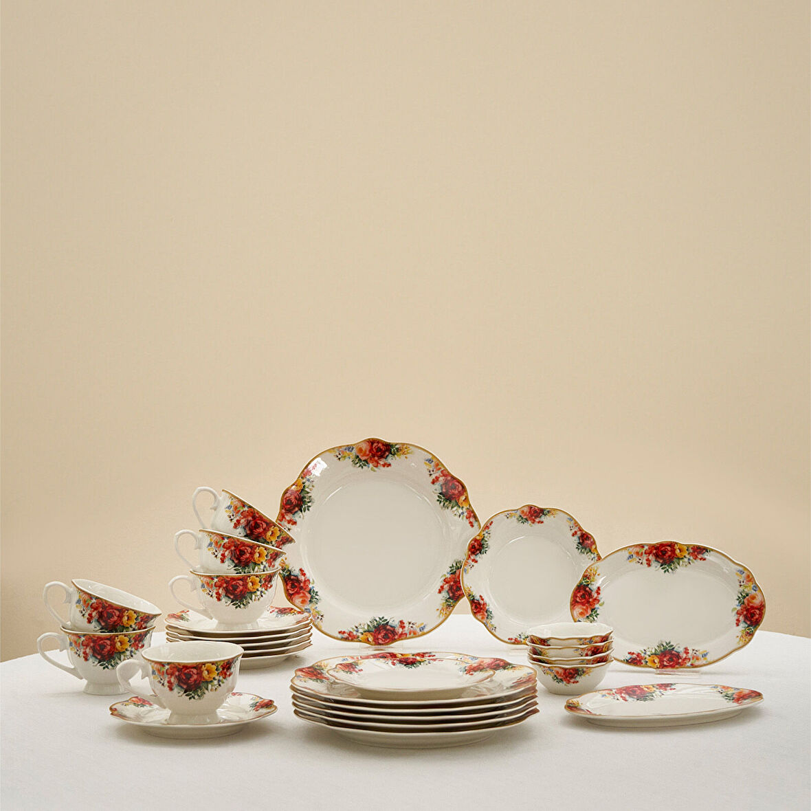 Karaca Forever Bone Amarose 26 Parça 6 Kişilik Kahvaltı Takımı