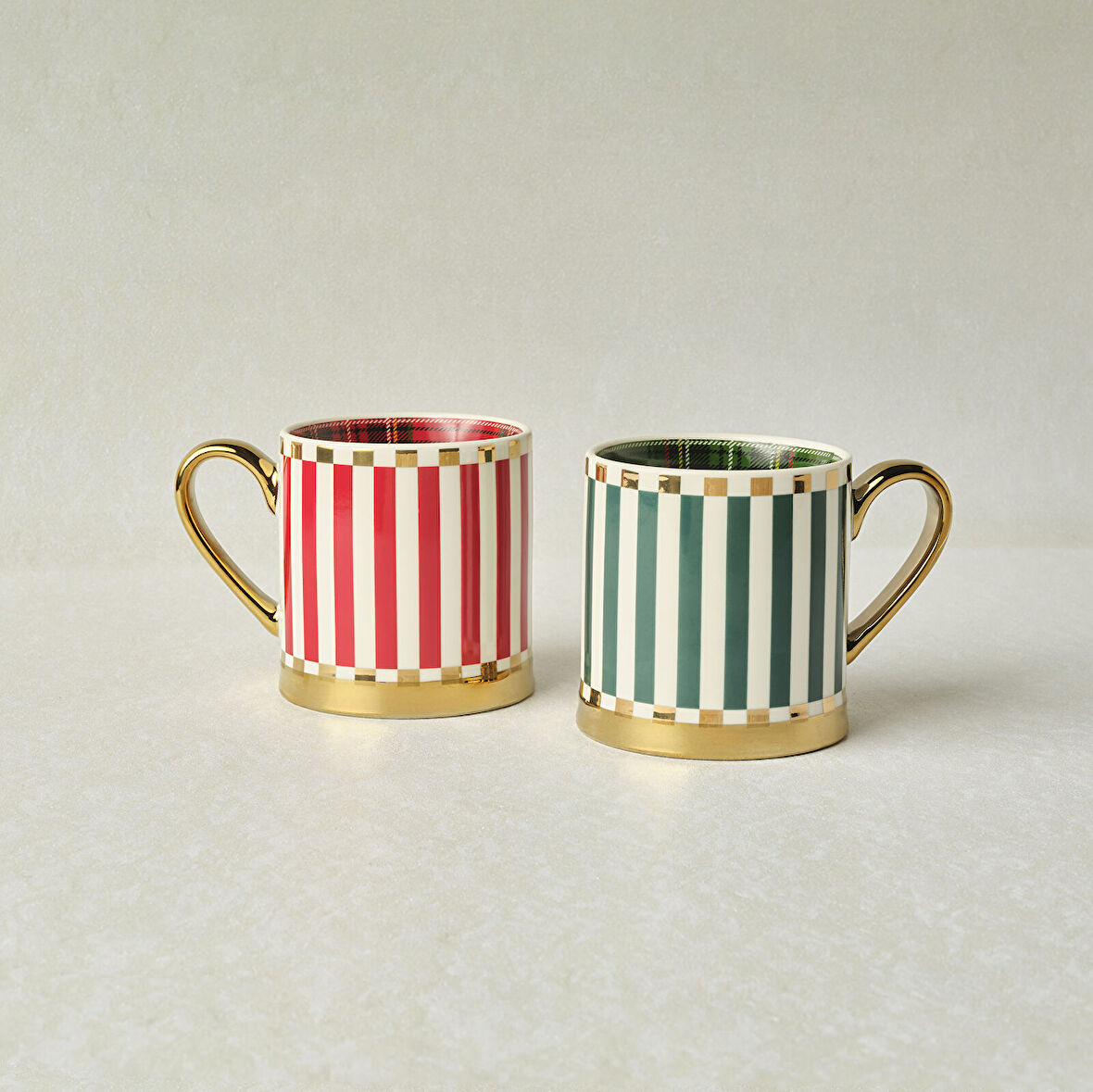 Karaca New Year Yılbaşı Kırmızı ve Yeşil Çizgili 2'li Kupa Seti 330 ml