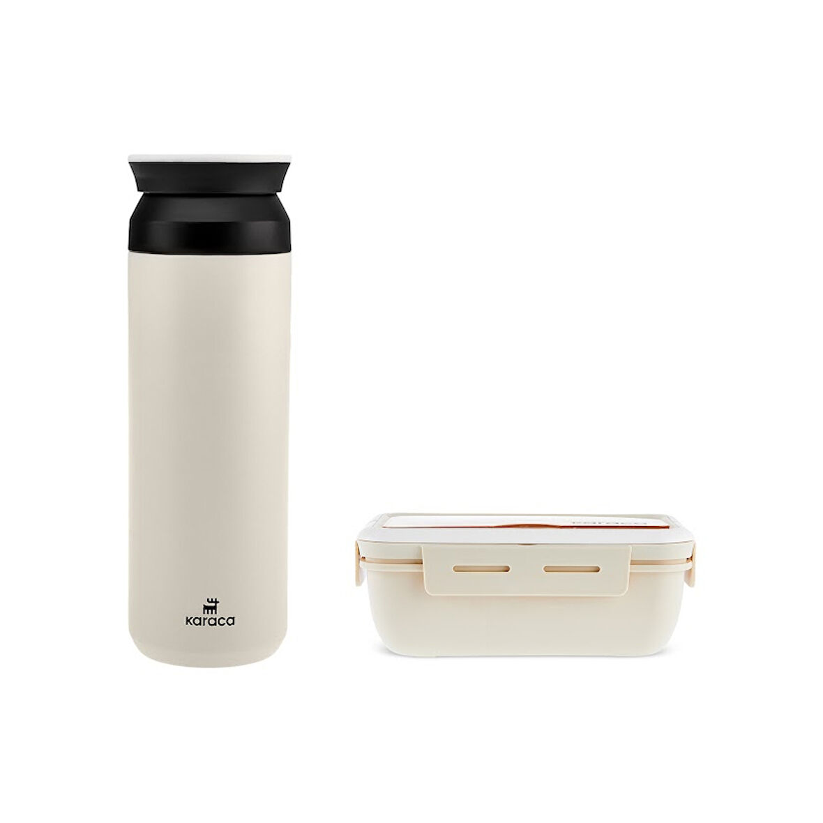 Karaca Rainbow Paslanmaz Çelik Termos 500 ml ve  Fusca Lunch Box Krem